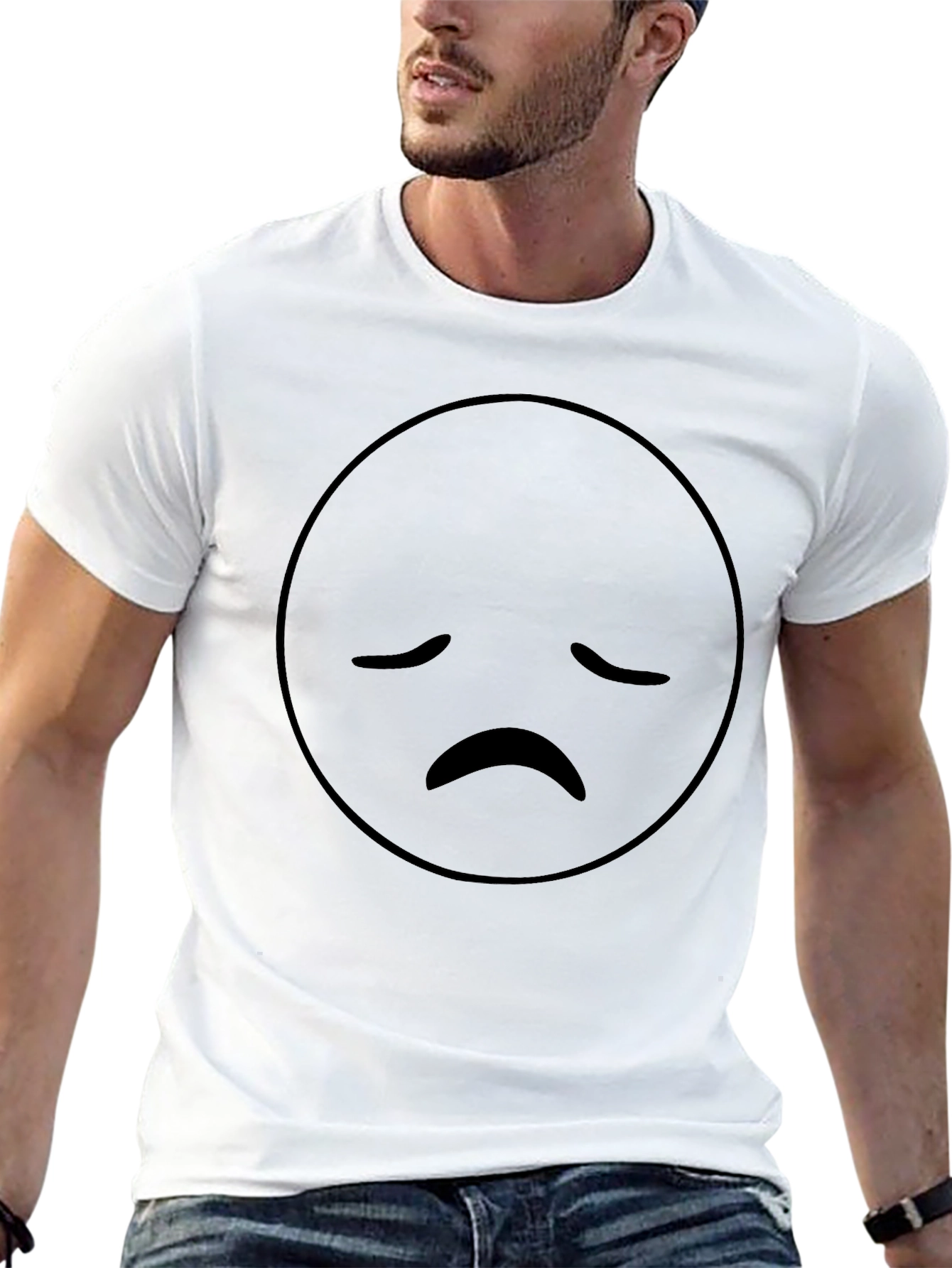 Sad Face Emoji Graphic Print T-Shirt