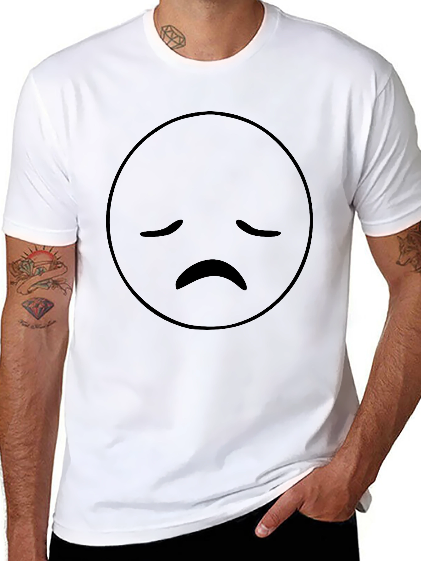 Sad Face Emoji Graphic Print T-Shirt
