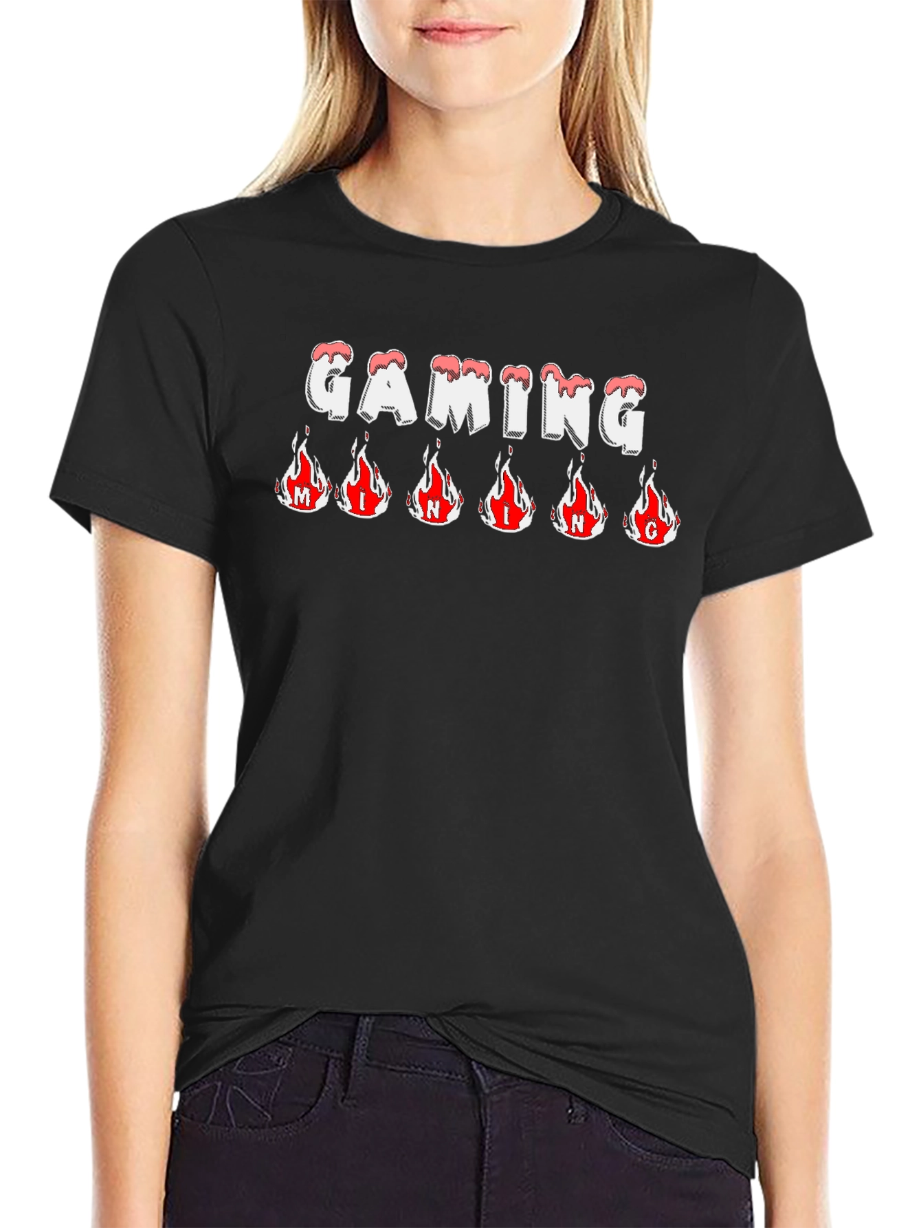 Gaming T-Shirt - Flaming Letters - Black Tee