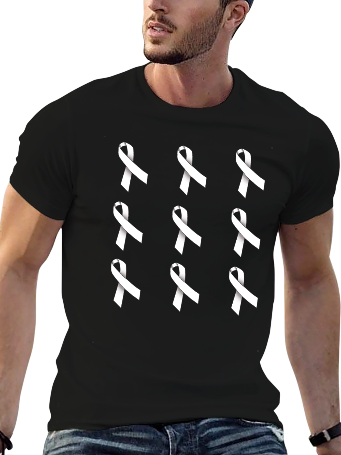 Ribbon Pattern Black Tee Shirt