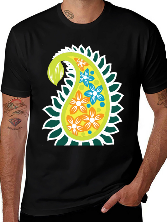 Paisley Flower Graphic Print Black T-Shirt