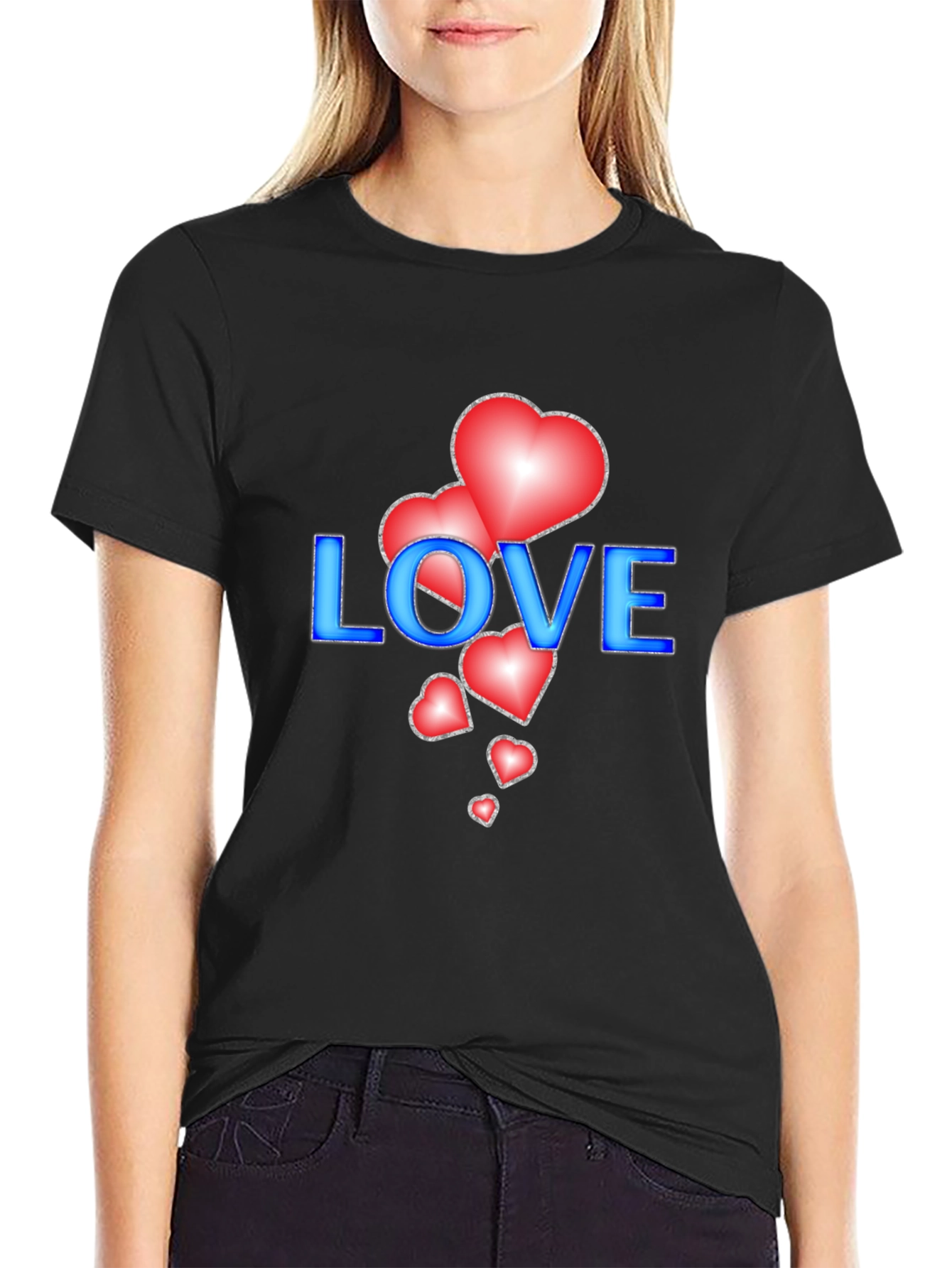 Love Hearts Graphic Tee - Stylish Black T-Shirt