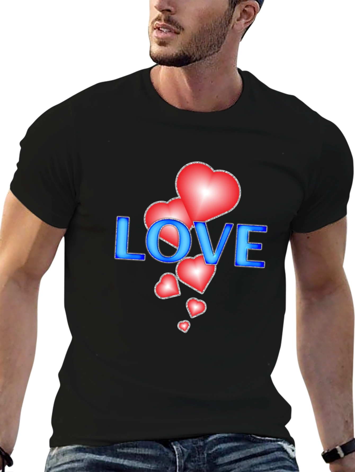 Love Hearts Graphic Tee - Stylish Black T-Shirt