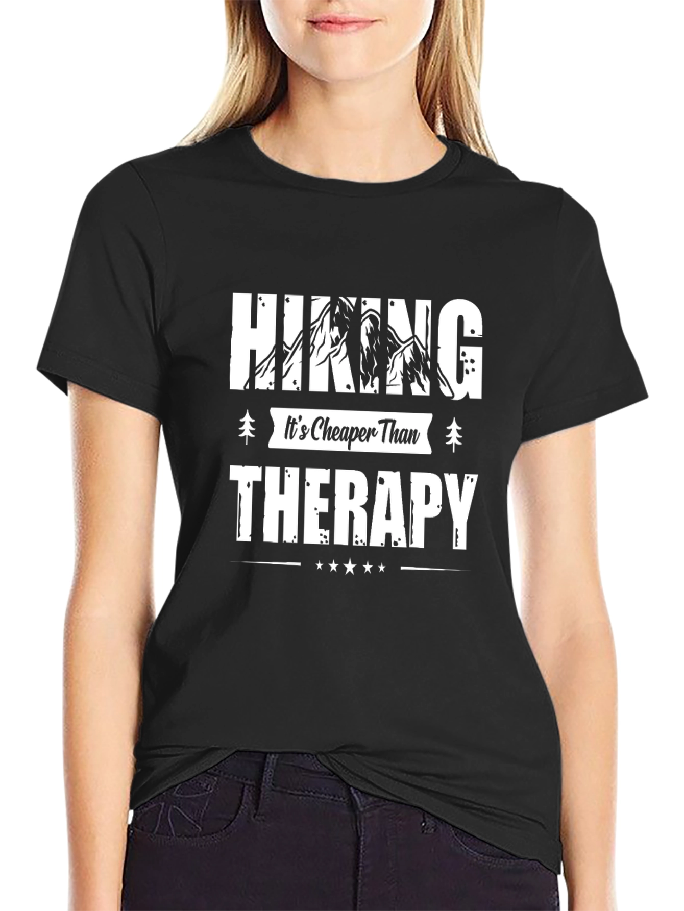 Hiking Cheaper Than Therapy Black Tee