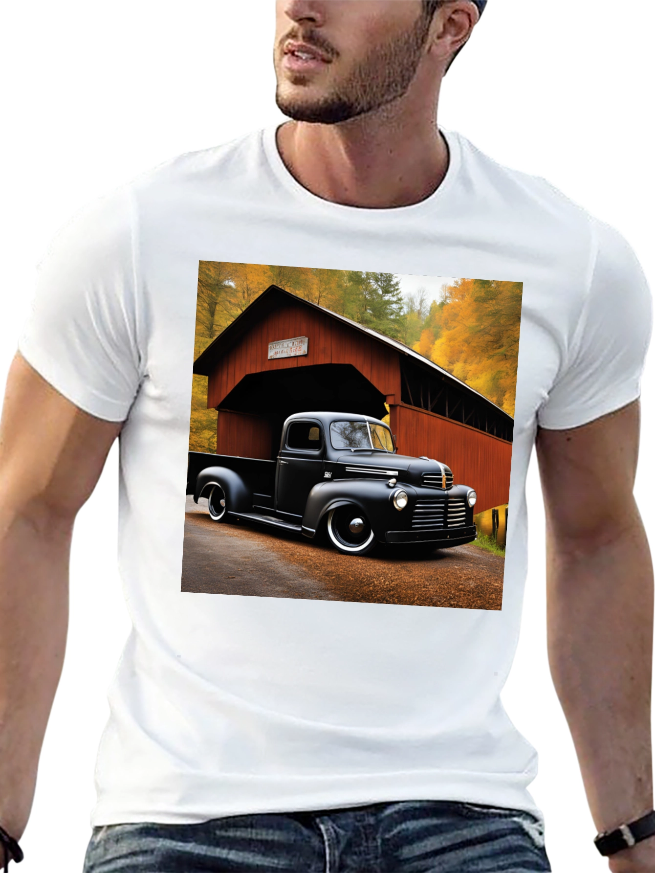 Classic Truck T-Shirt - Covered Bridge Backdrop