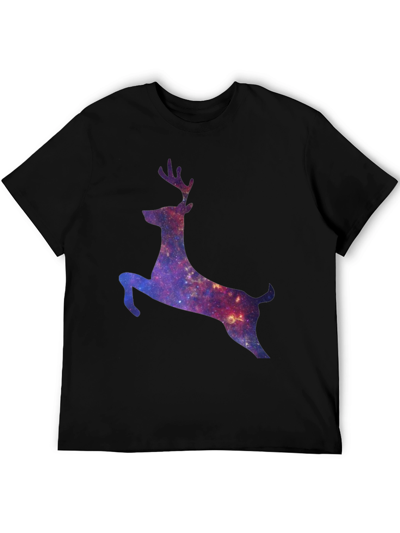 Galaxy Deer Graphic Tee - Black Cotton T-Shirt