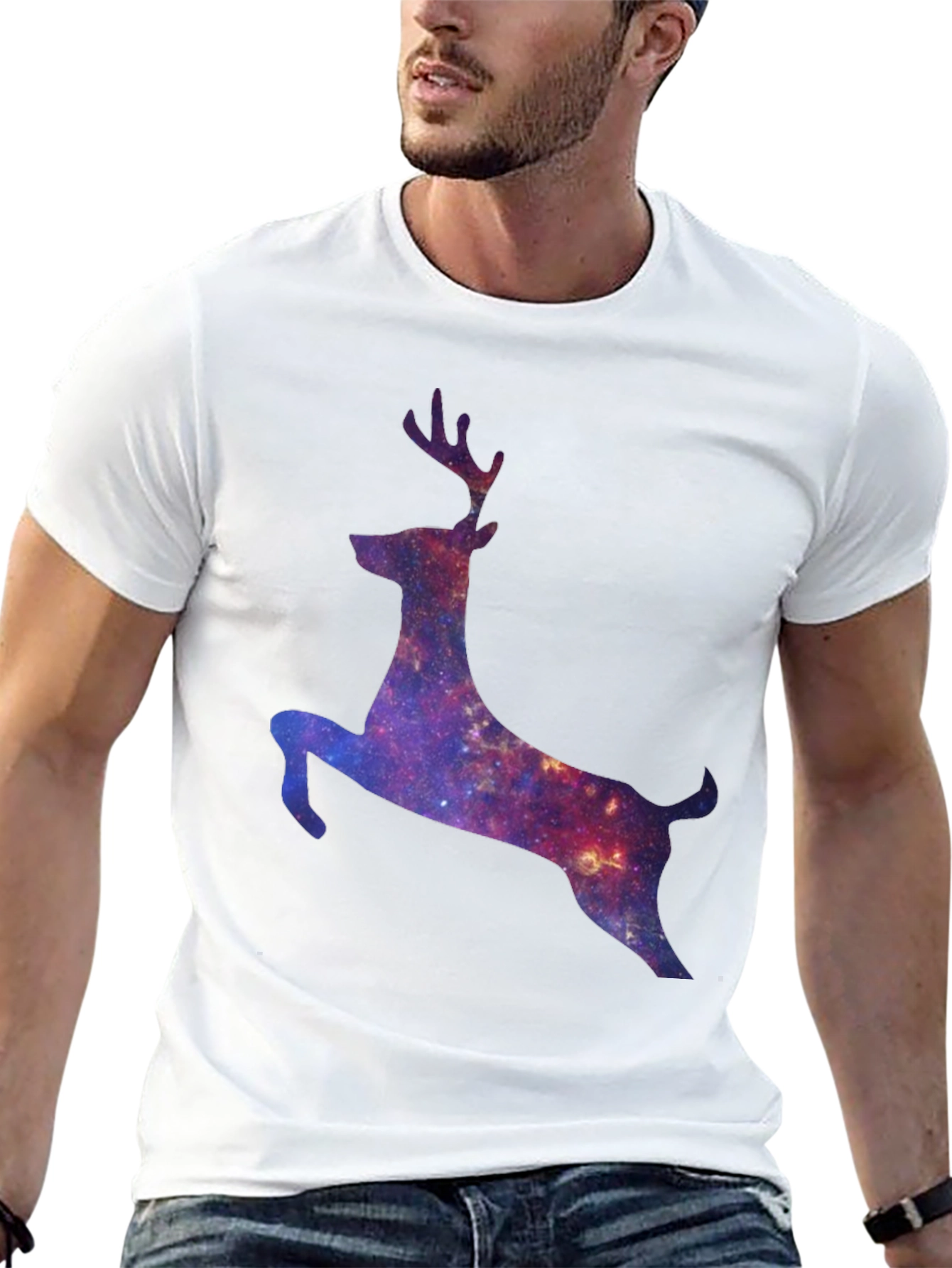 Galaxy Deer Graphic Tee - Black Cotton T-Shirt