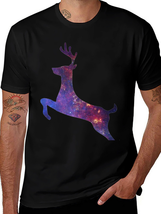 Galaxy Deer Graphic Tee - Black Cotton T-Shirt