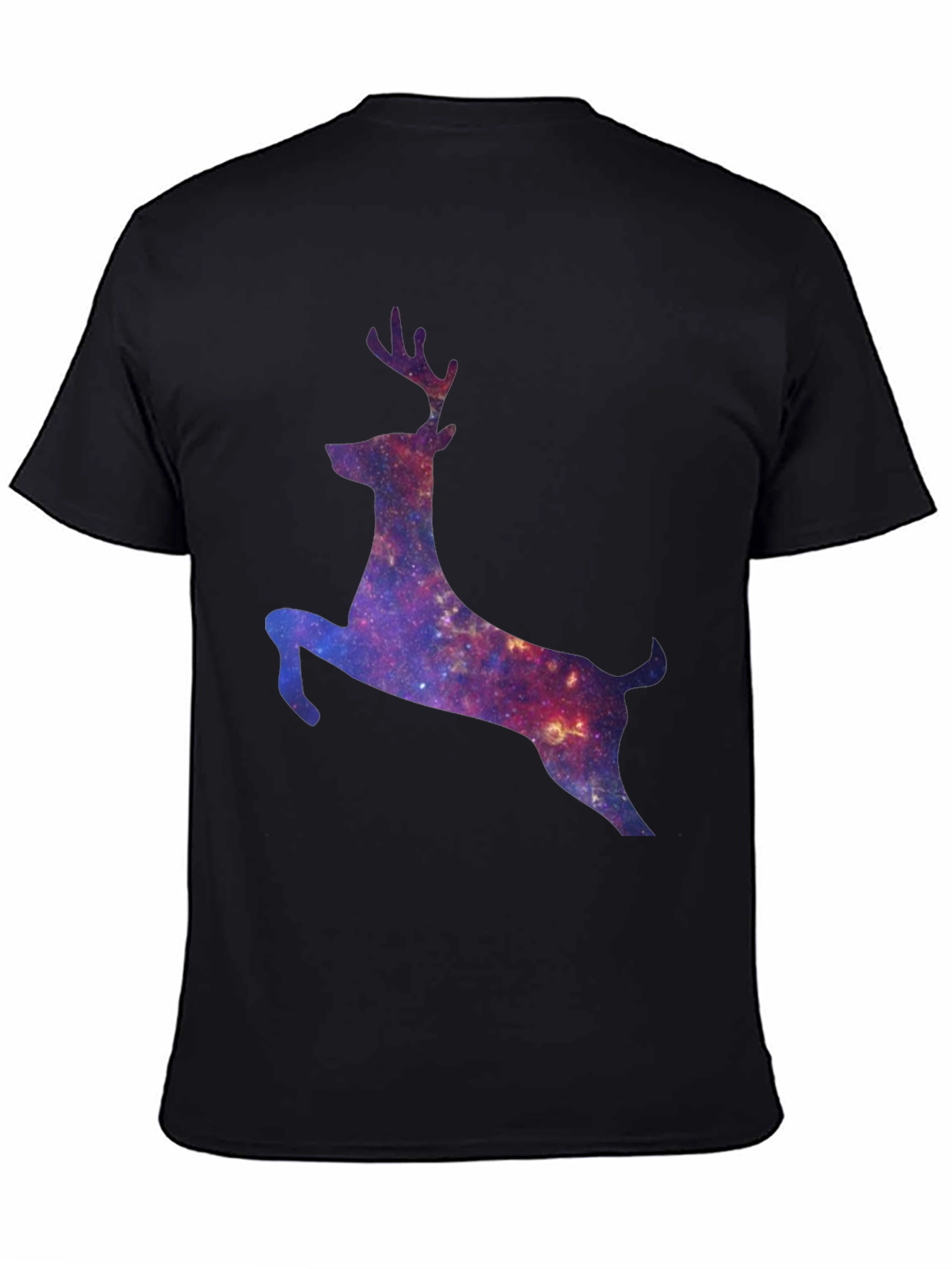 Galaxy Deer Graphic Tee - Black Cotton T-Shirt
