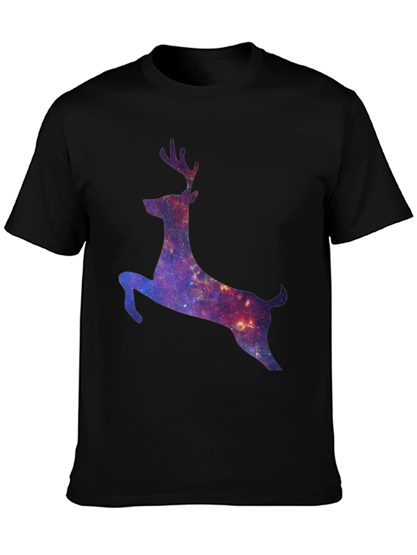 Galaxy Deer Graphic Tee - Black Cotton T-Shirt