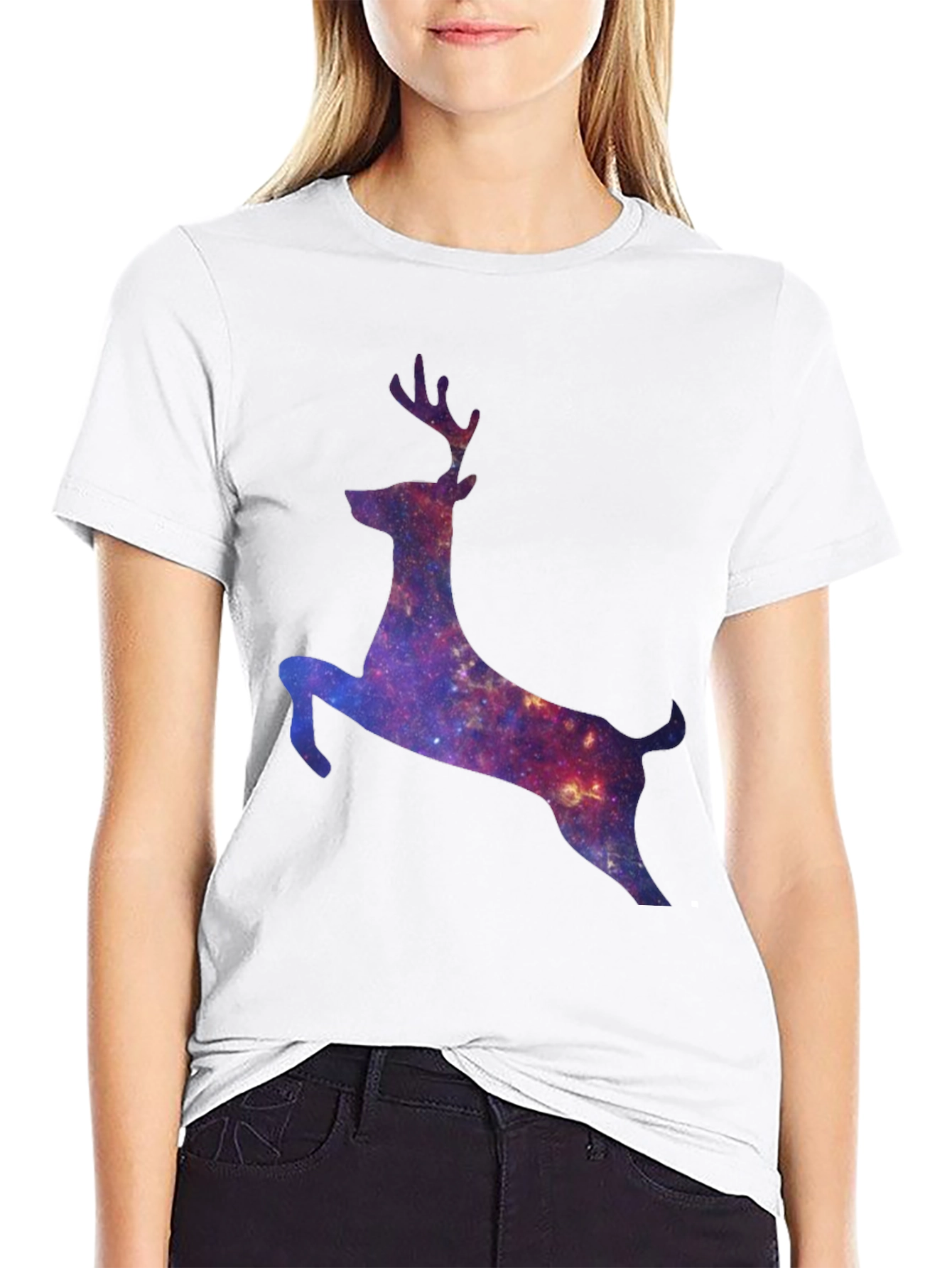 Galaxy Deer Graphic Tee - Black Cotton T-Shirt