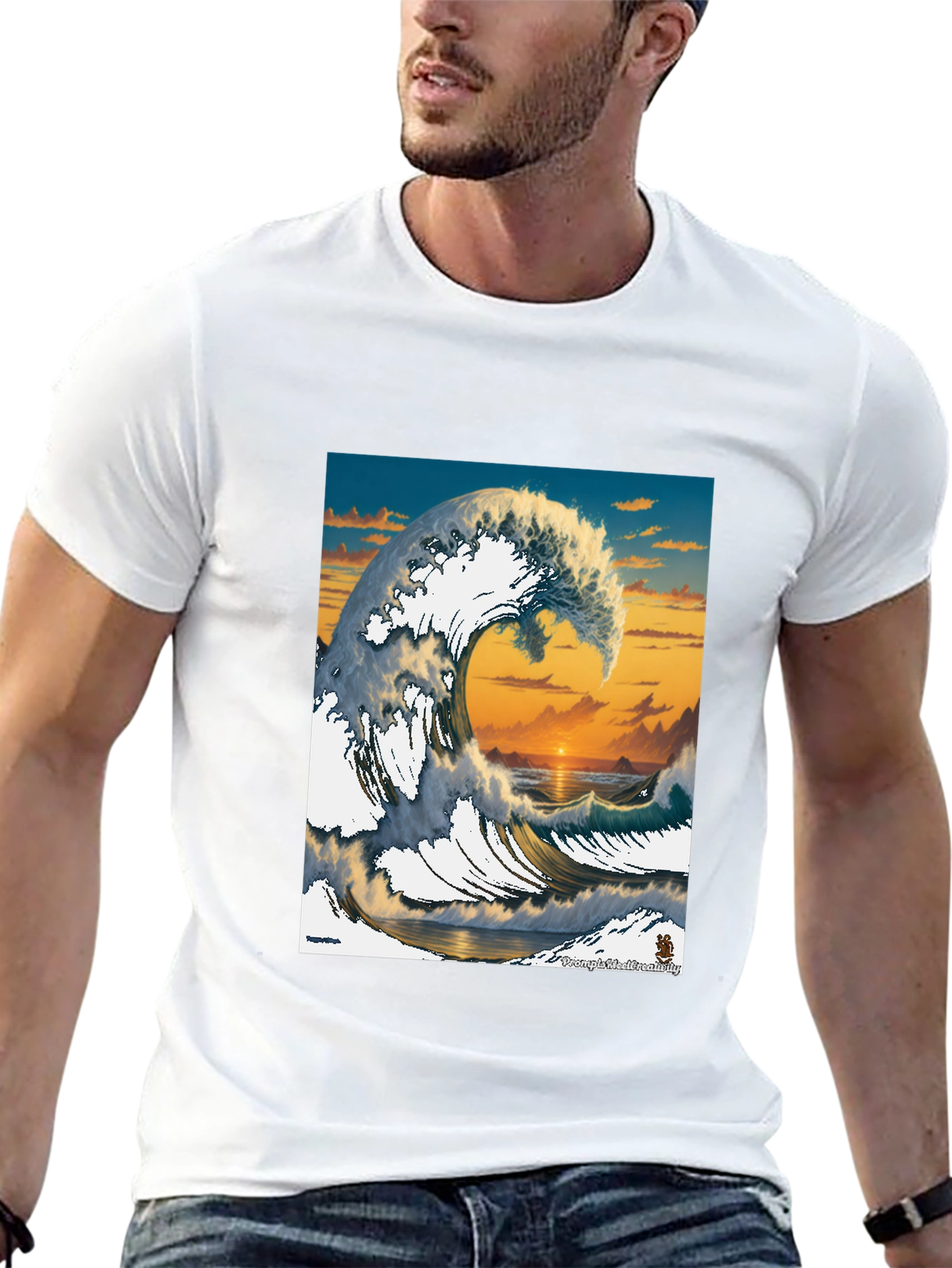 Great Wave Graphic Tee - Sunset Ocean Design