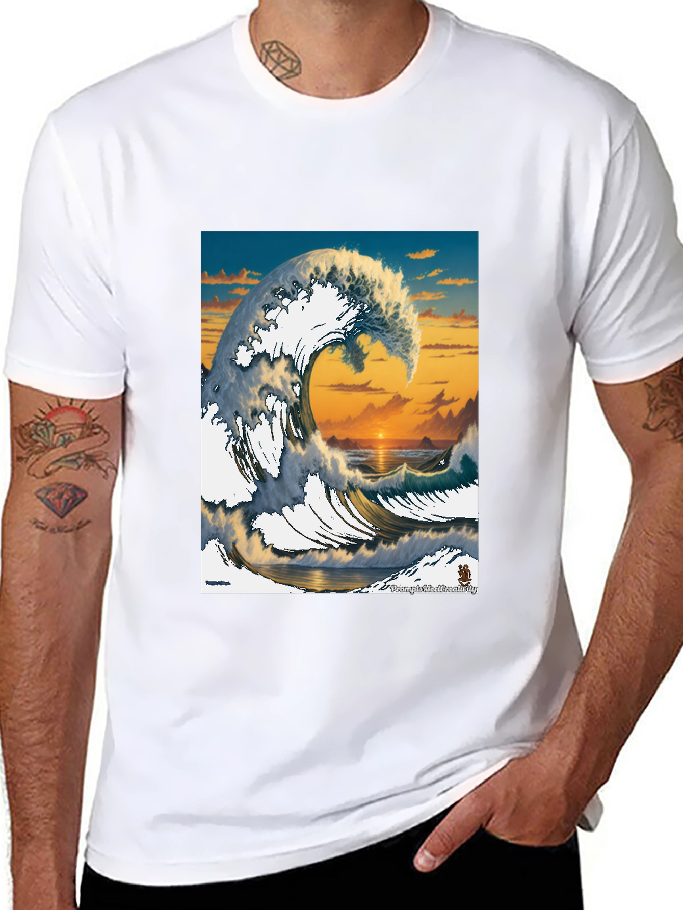 Great Wave Graphic Tee - Sunset Ocean Design
