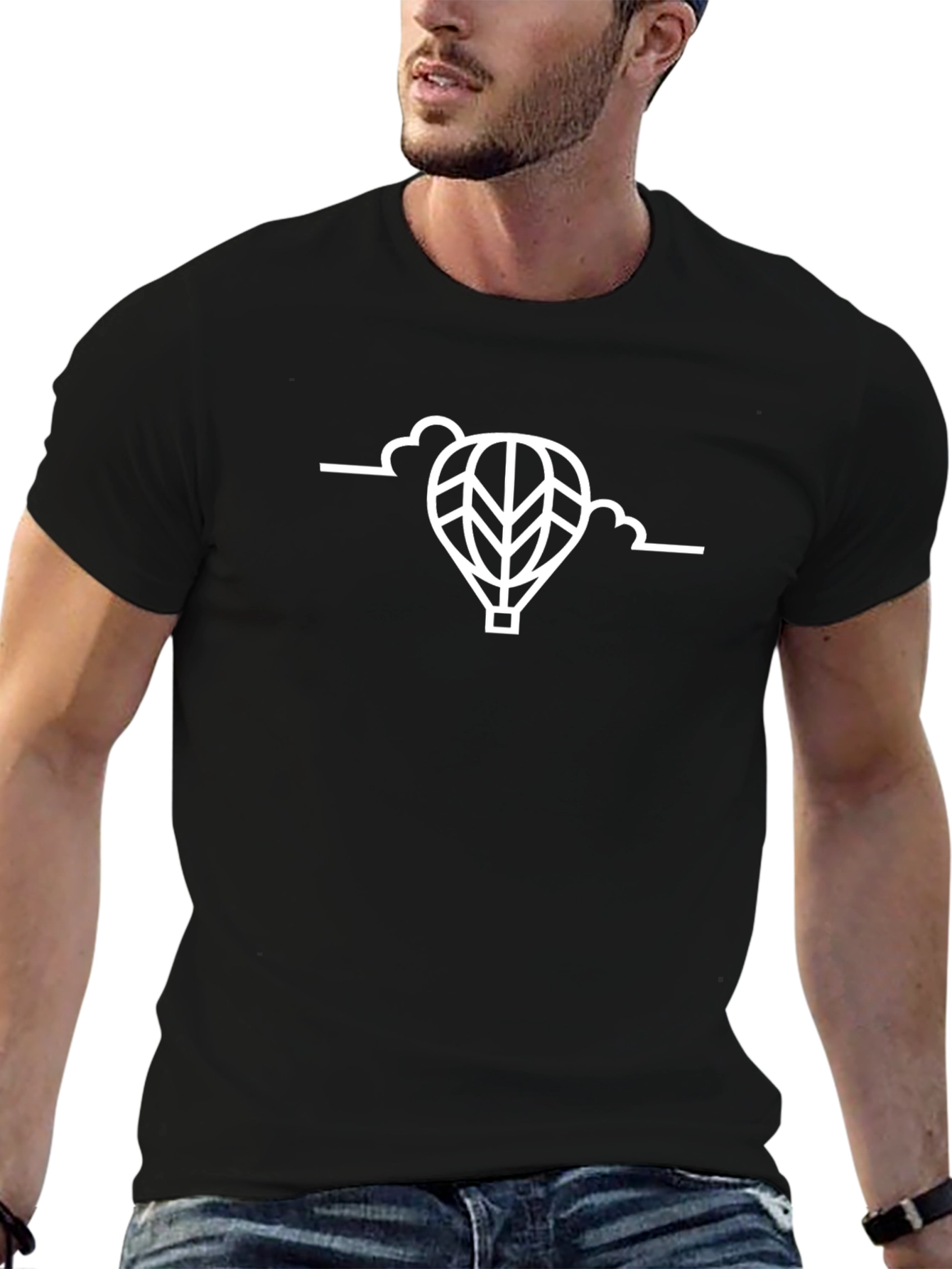 Mens Black T-Shirt - Hot Air Balloon Graphic