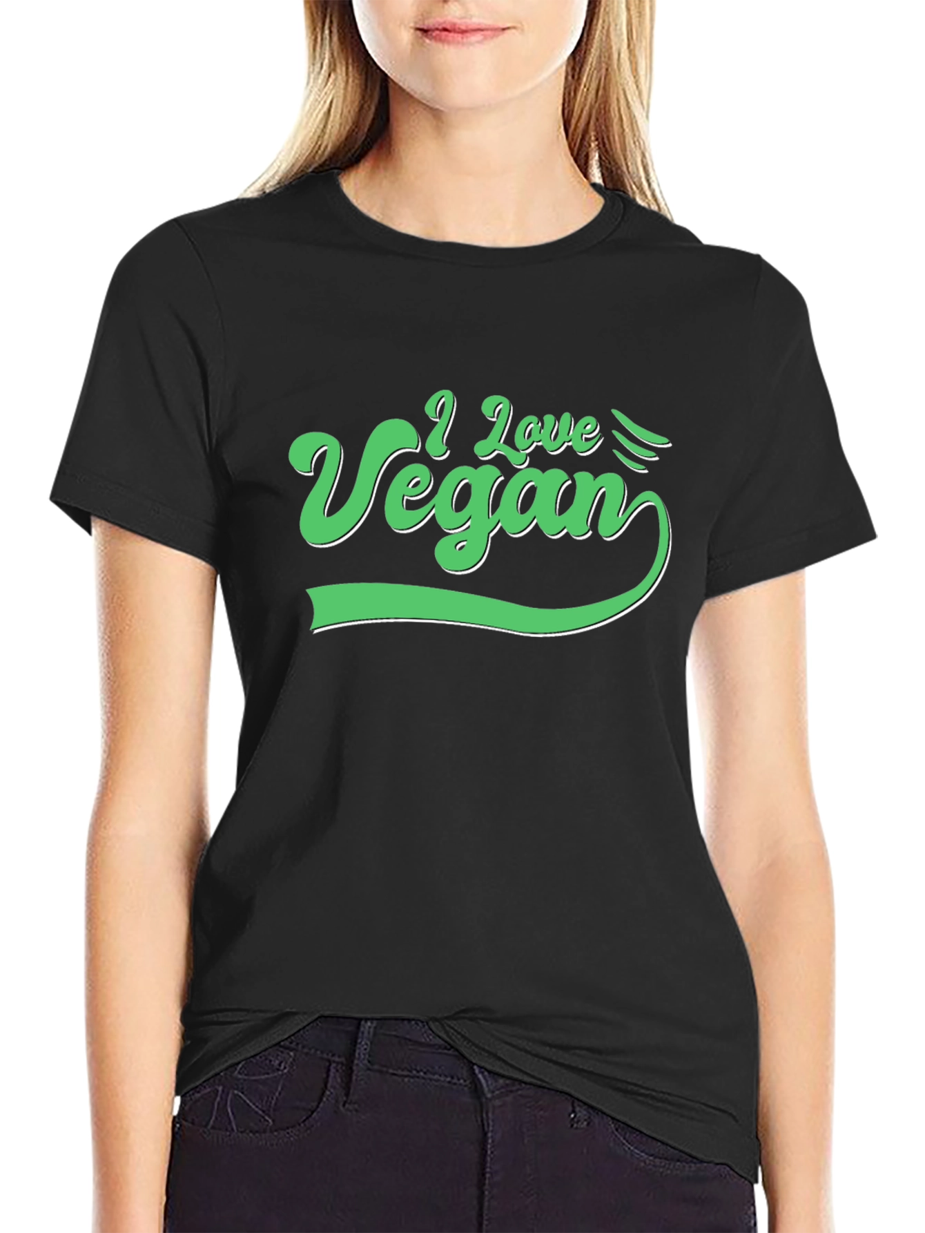 I Love Vegan Graphic Tee - Black Cotton T-Shirt