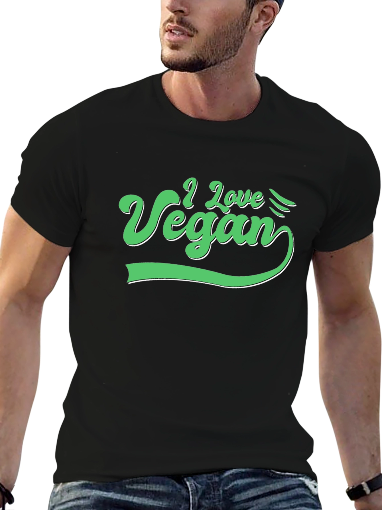 I Love Vegan Graphic Tee - Black Cotton T-Shirt