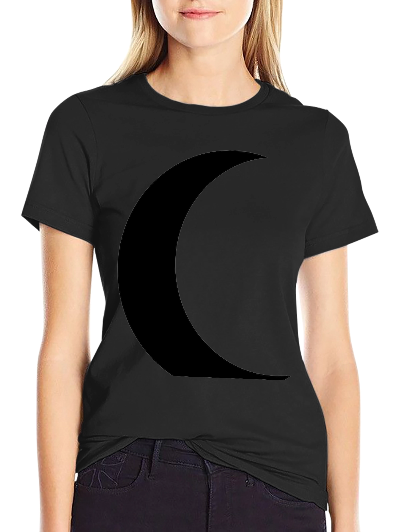Crescent Moon Graphic Black Tee Shirt