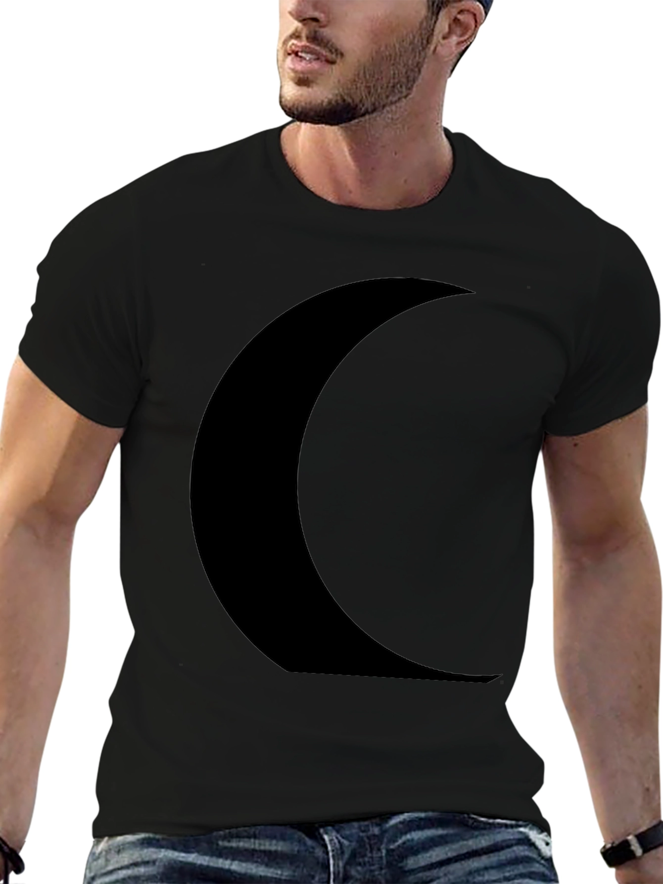 Crescent Moon Graphic Black Tee Shirt