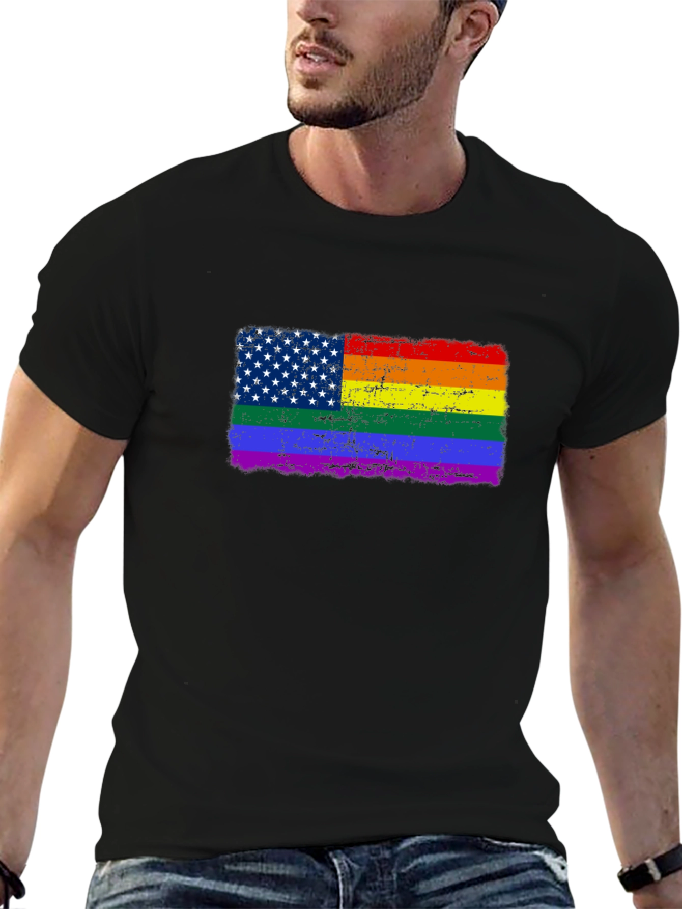 Pride USA Flag T-Shirt - Distressed Graphic Tee