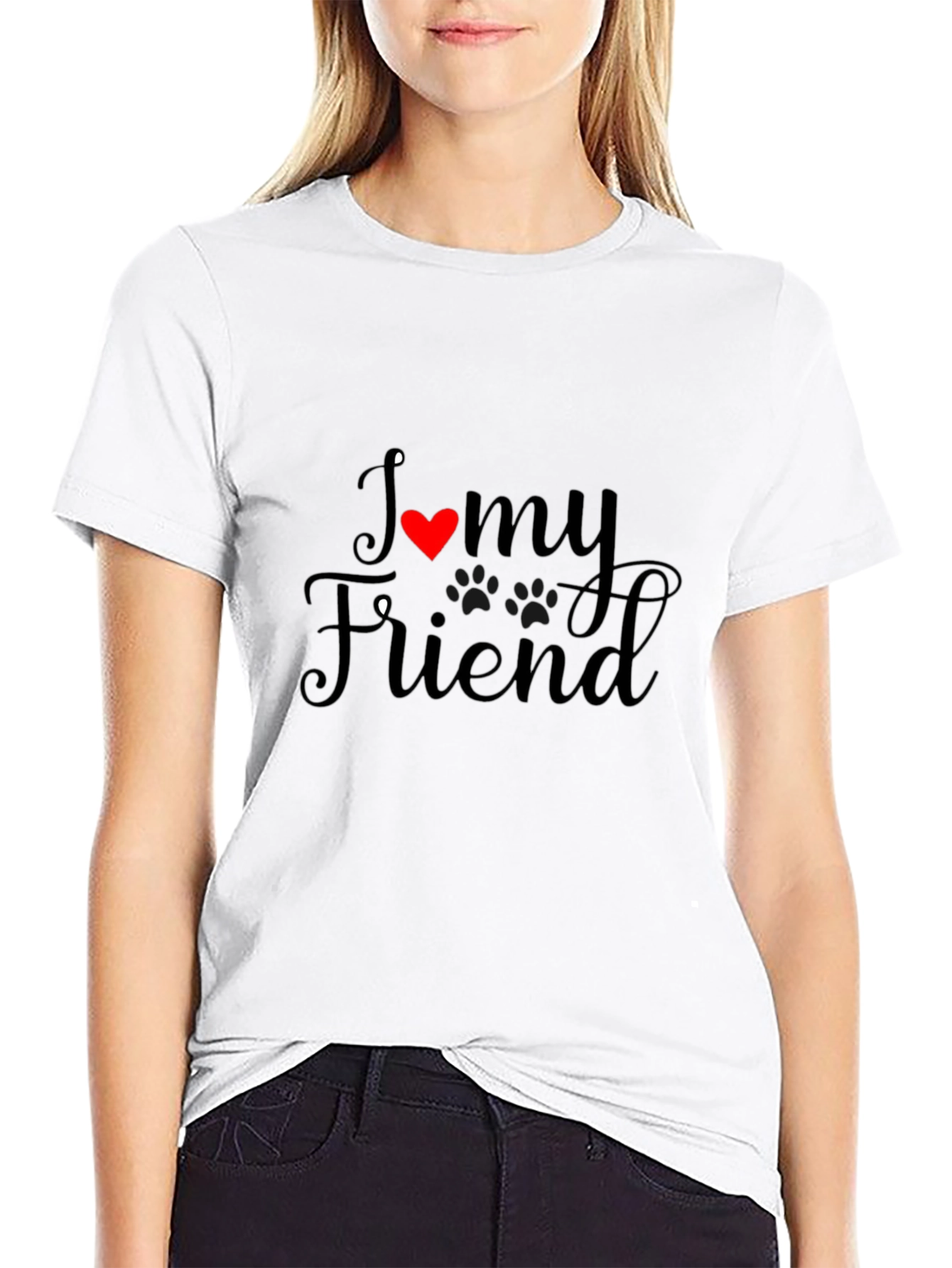 I Love My Friend Black Crewneck T-Shirt