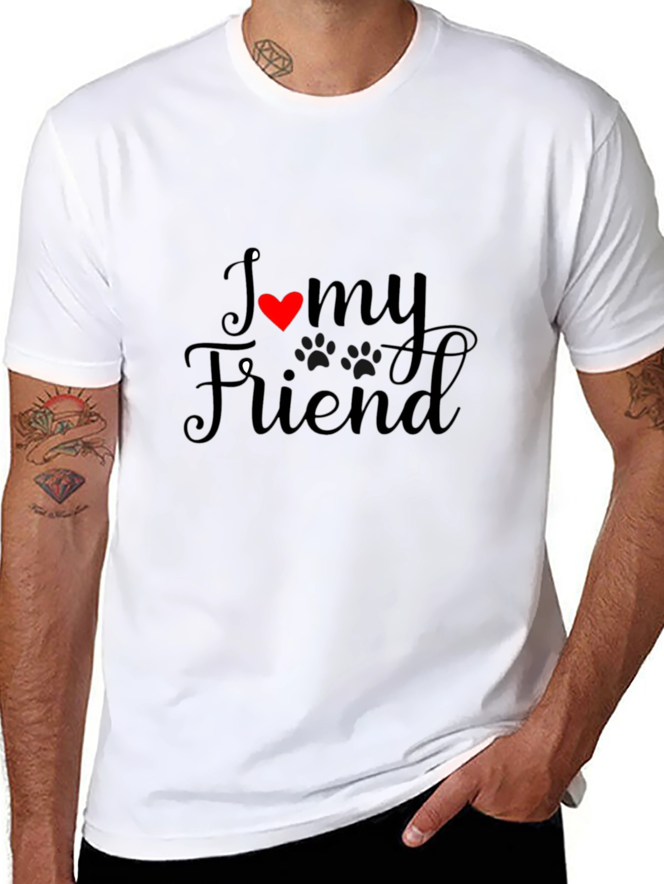 I Love My Friend Black Crewneck T-Shirt