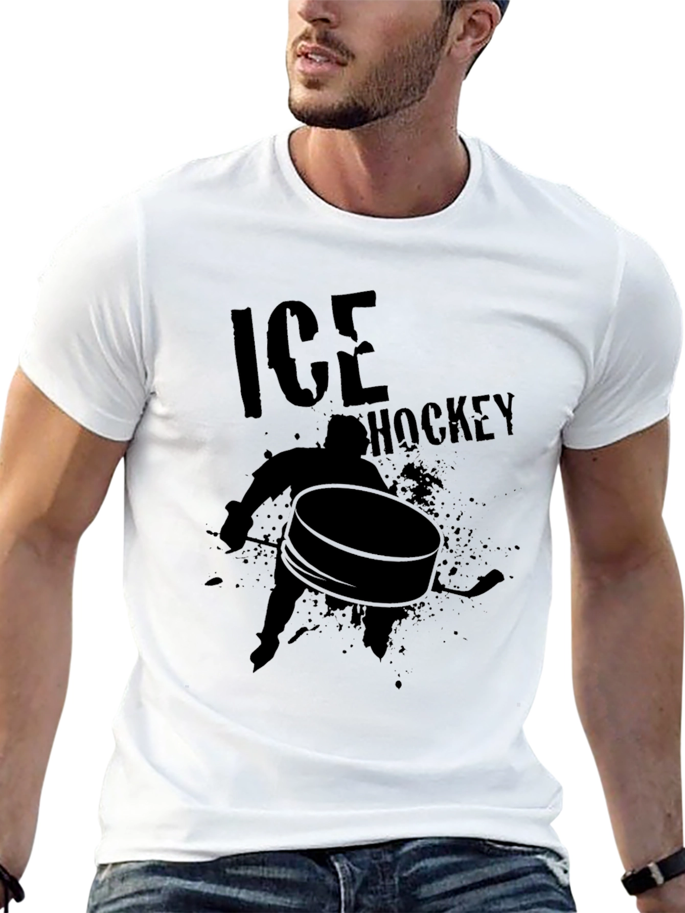 Ice Hockey Graphic Tee - Black Cotton T-Shirt