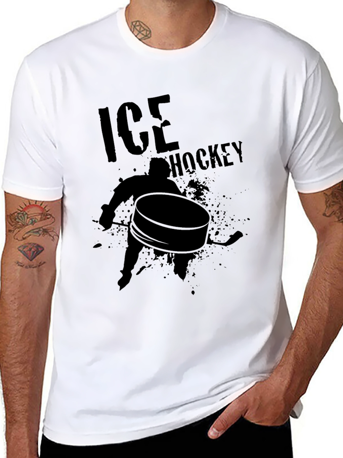 Ice Hockey Graphic Tee - Black Cotton T-Shirt