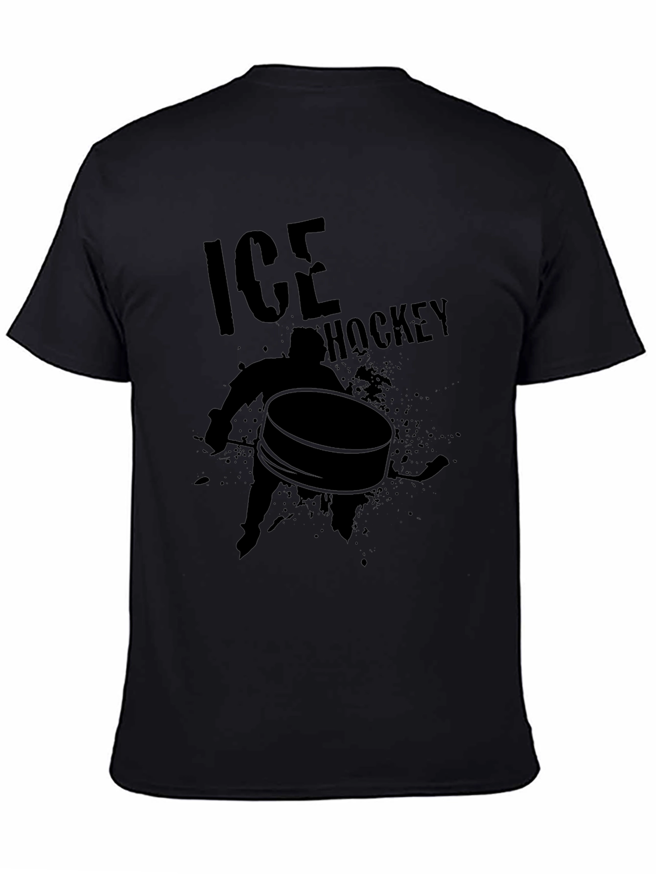 Ice Hockey Graphic Tee - Black Cotton T-Shirt