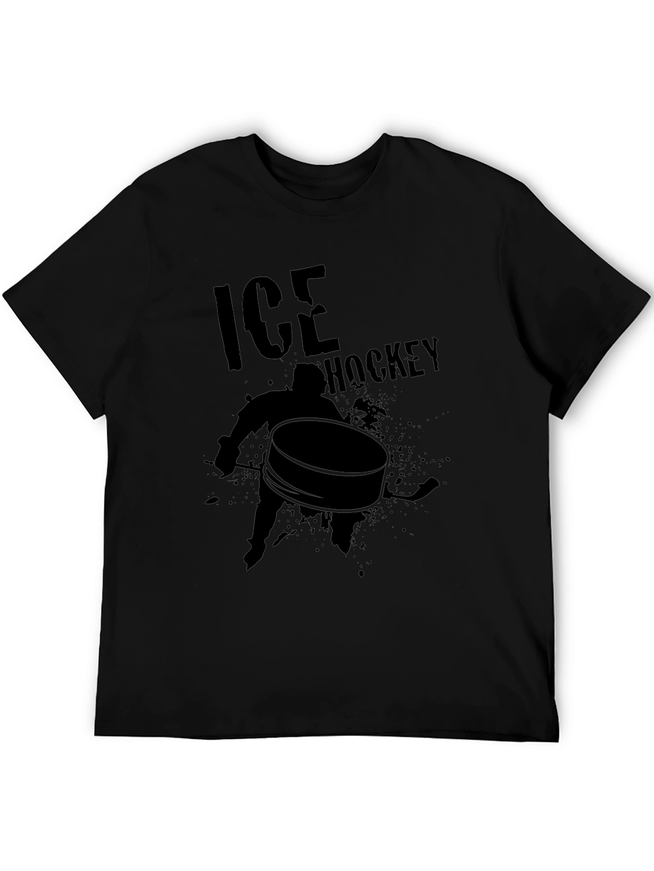 Ice Hockey Graphic Tee - Black Cotton T-Shirt