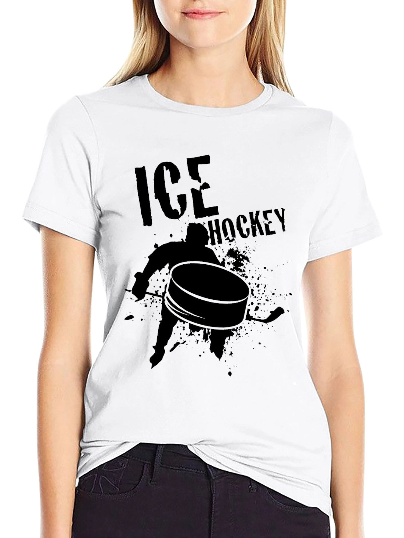 Ice Hockey Graphic Tee - Black Cotton T-Shirt