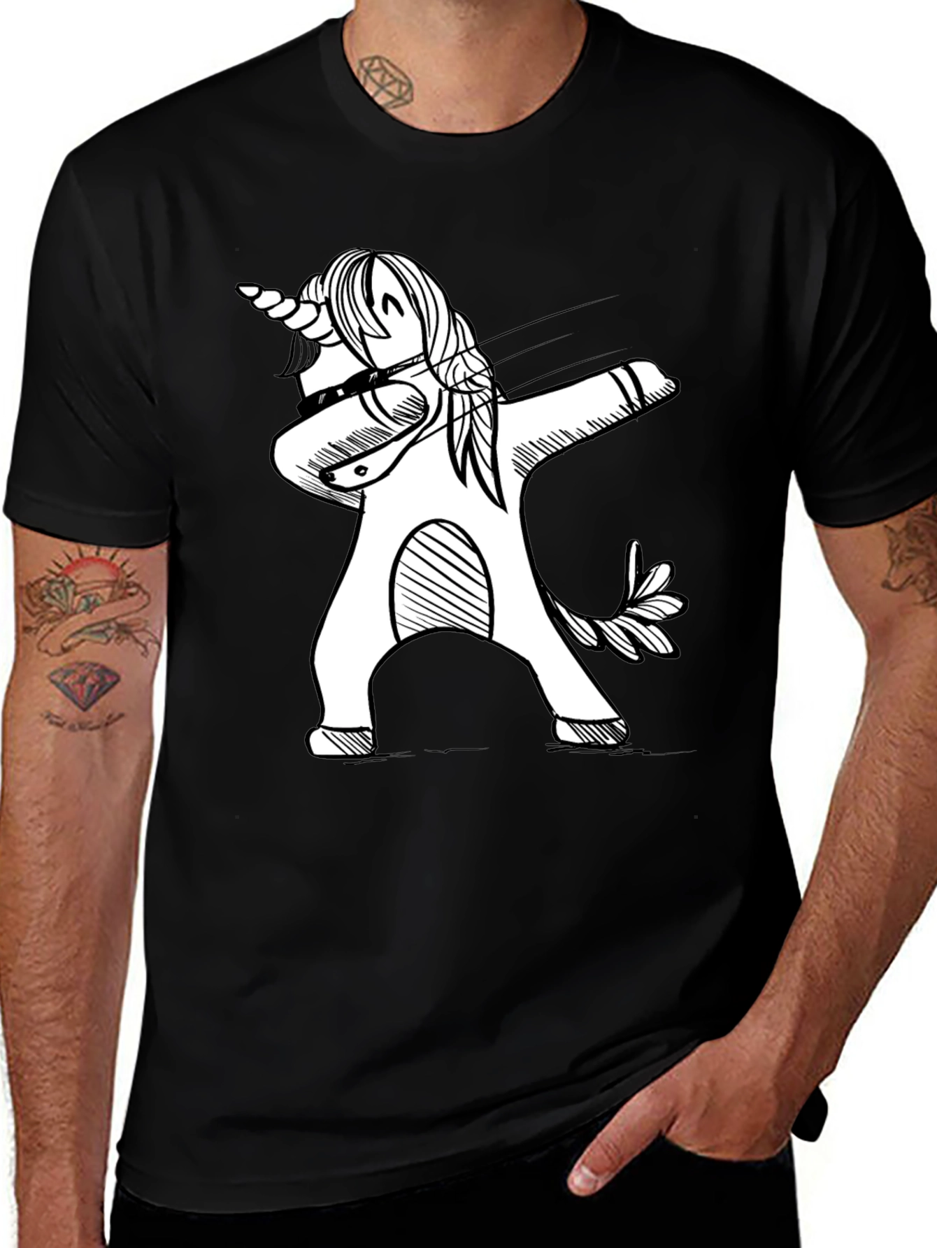 Dabbing Unicorn Black Graphic T-Shirt