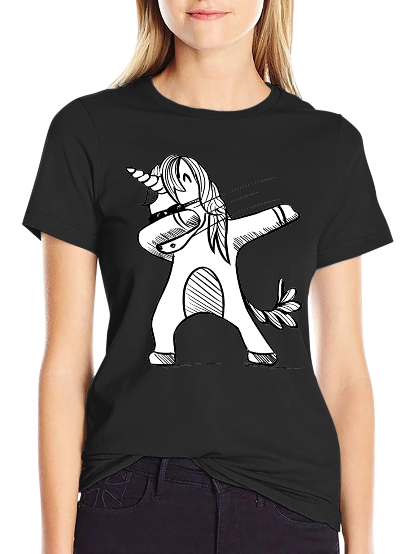 Dabbing Unicorn Black Graphic T-Shirt