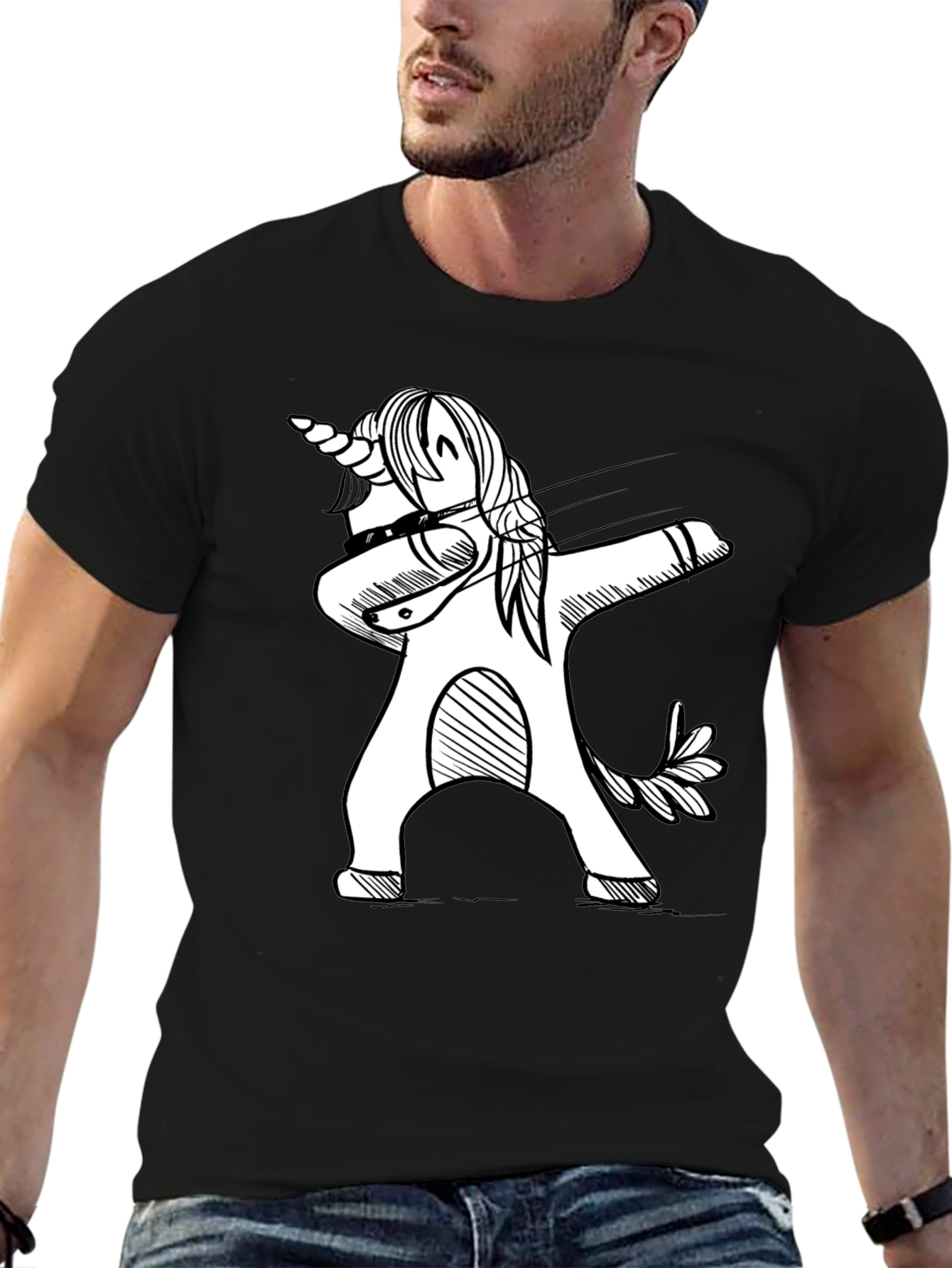 Dabbing Unicorn Black Graphic T-Shirt