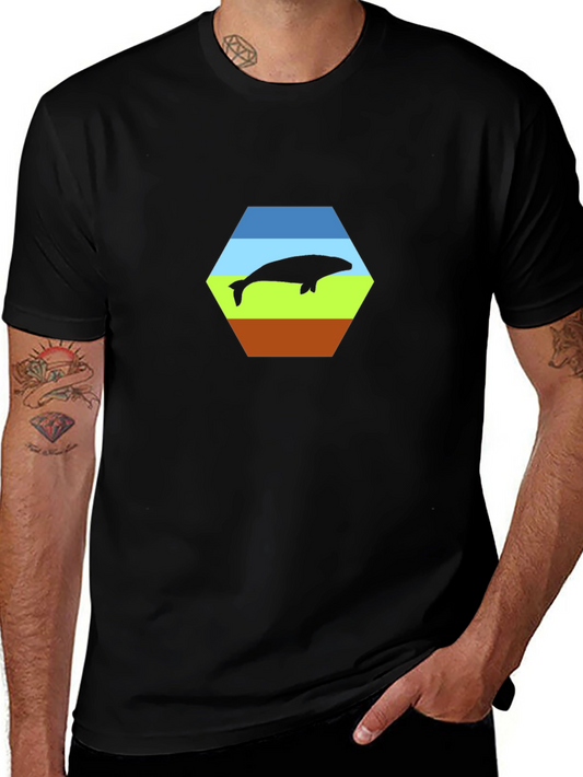 Stylish Whale Hexagon Graphic Tee - Soft Cotton Blend