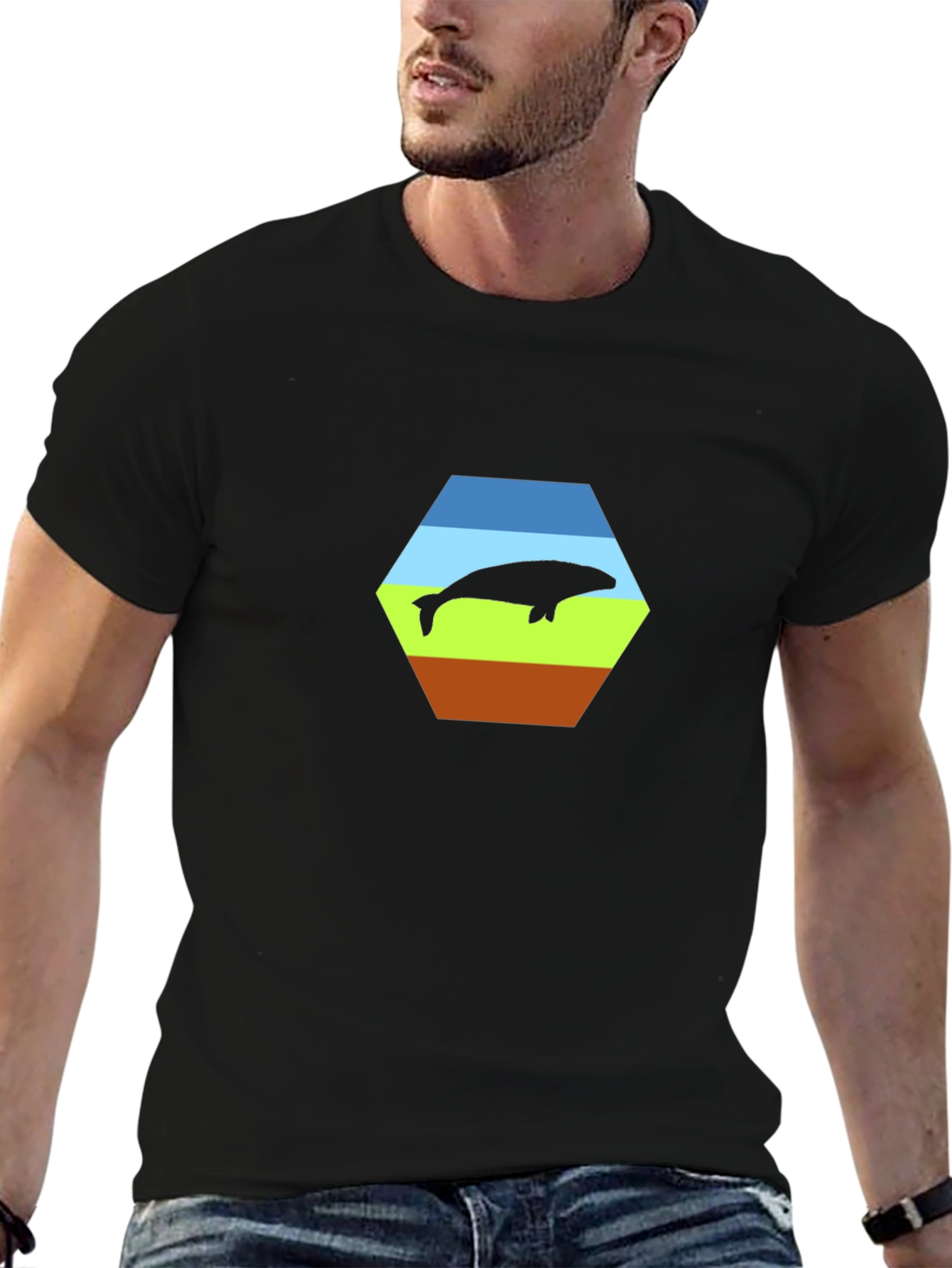 Stylish Whale Hexagon Graphic Tee - Soft Cotton Blend