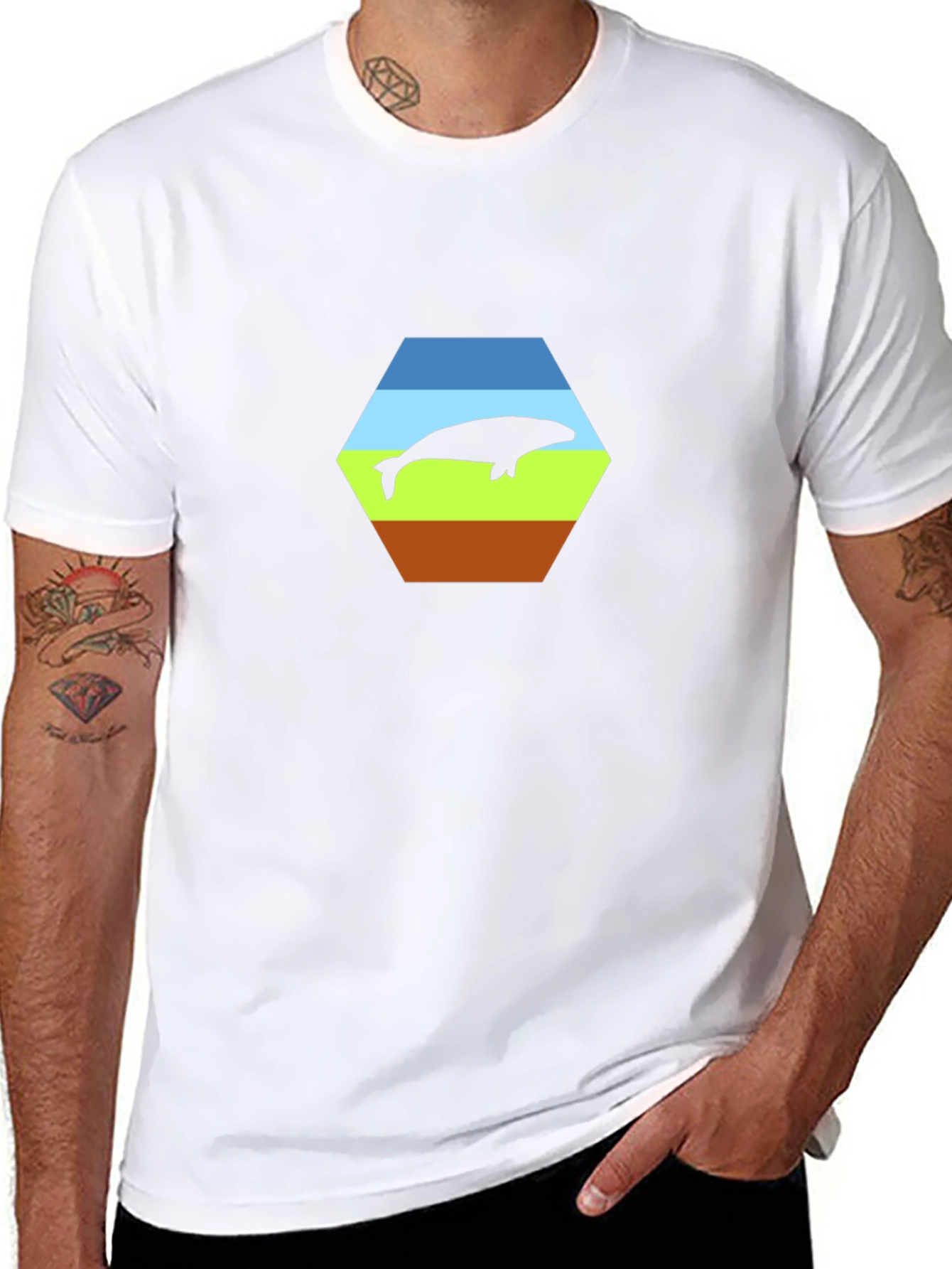 Stylish Whale Hexagon Graphic Tee - Soft Cotton Blend