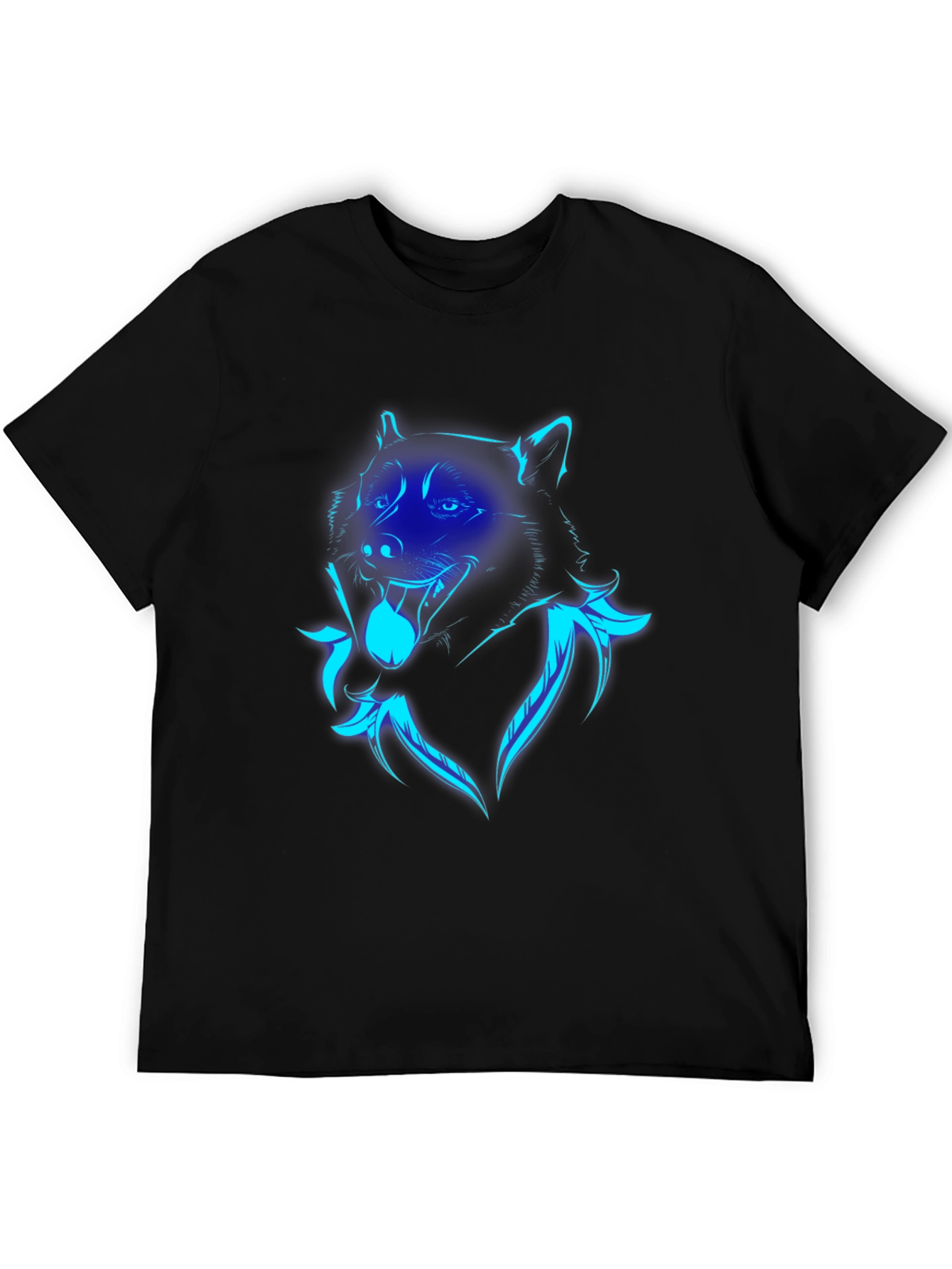 Neon Wolf Graphic Print Black T-Shirt