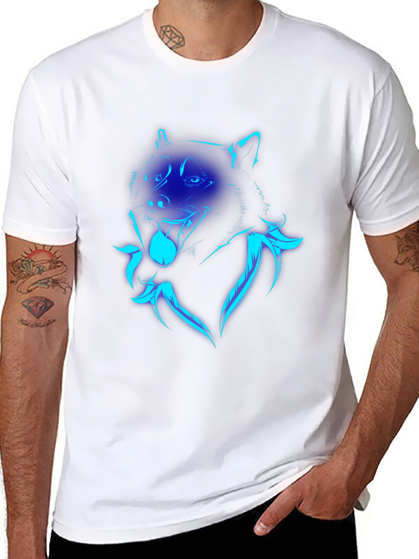 Neon Wolf Graphic Print Black T-Shirt