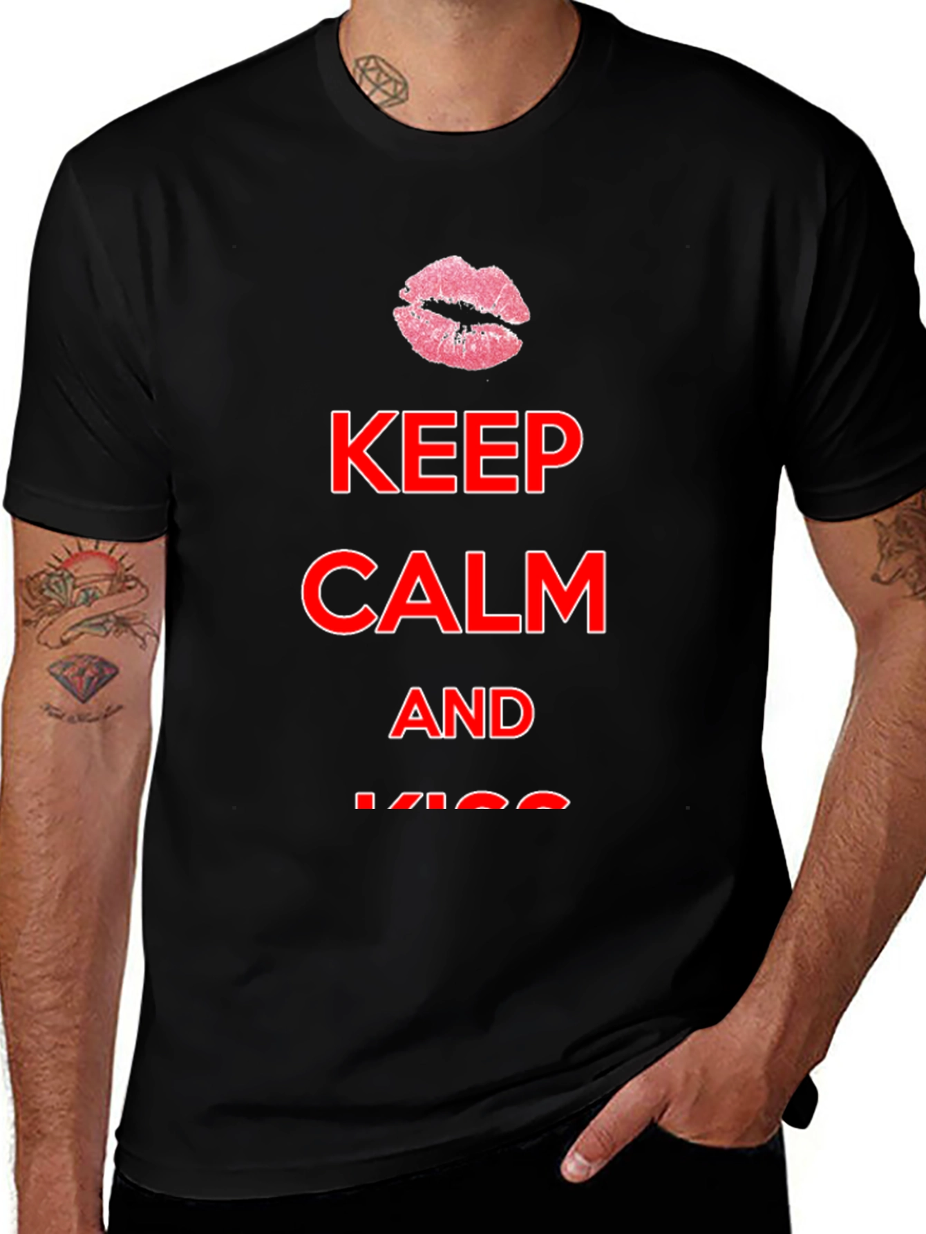 Keep Calm Kiss Mens Black Tee