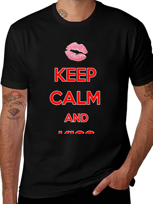 Keep Calm Kiss Mens Black Tee