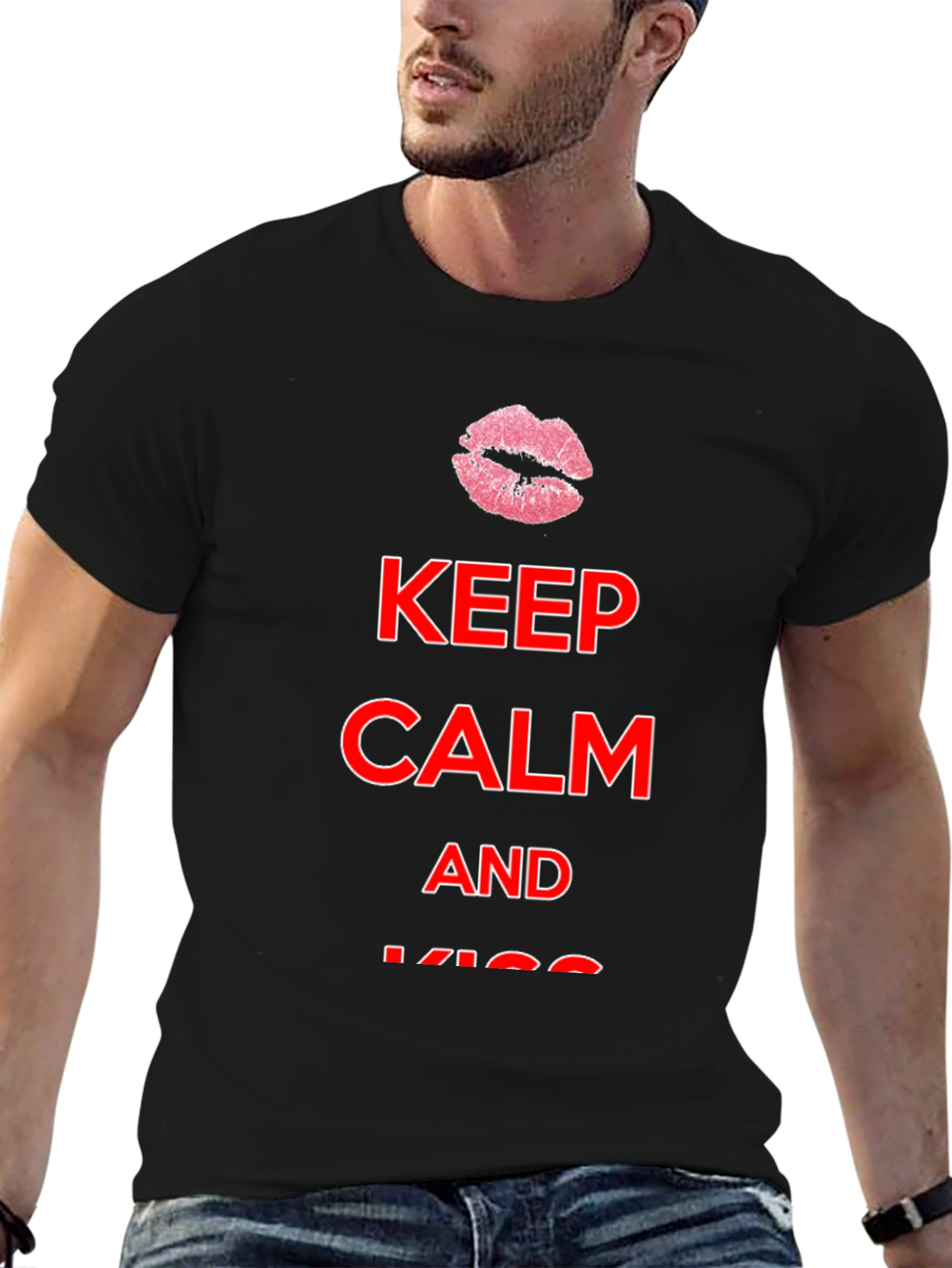 Keep Calm Kiss Mens Black Tee