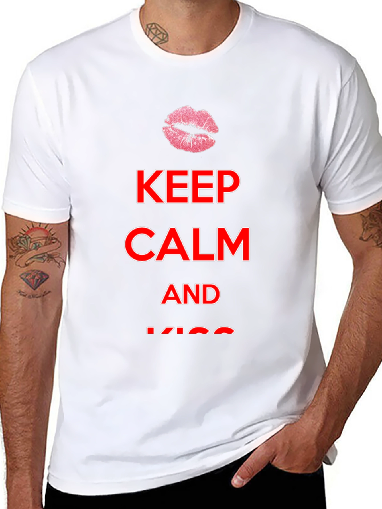 Keep Calm Kiss Mens Black Tee