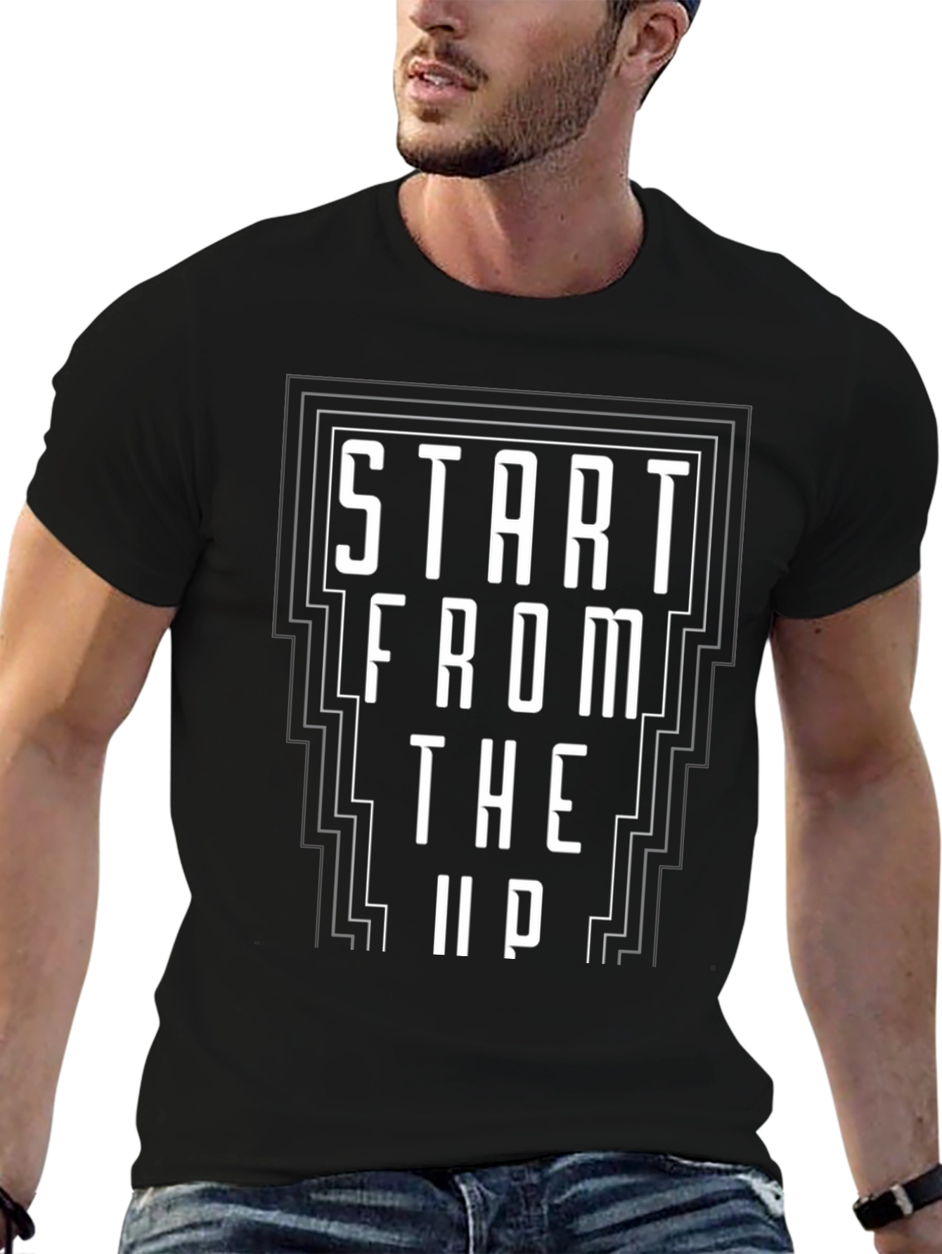 Start From The Up Black Graphic Tee Shirt