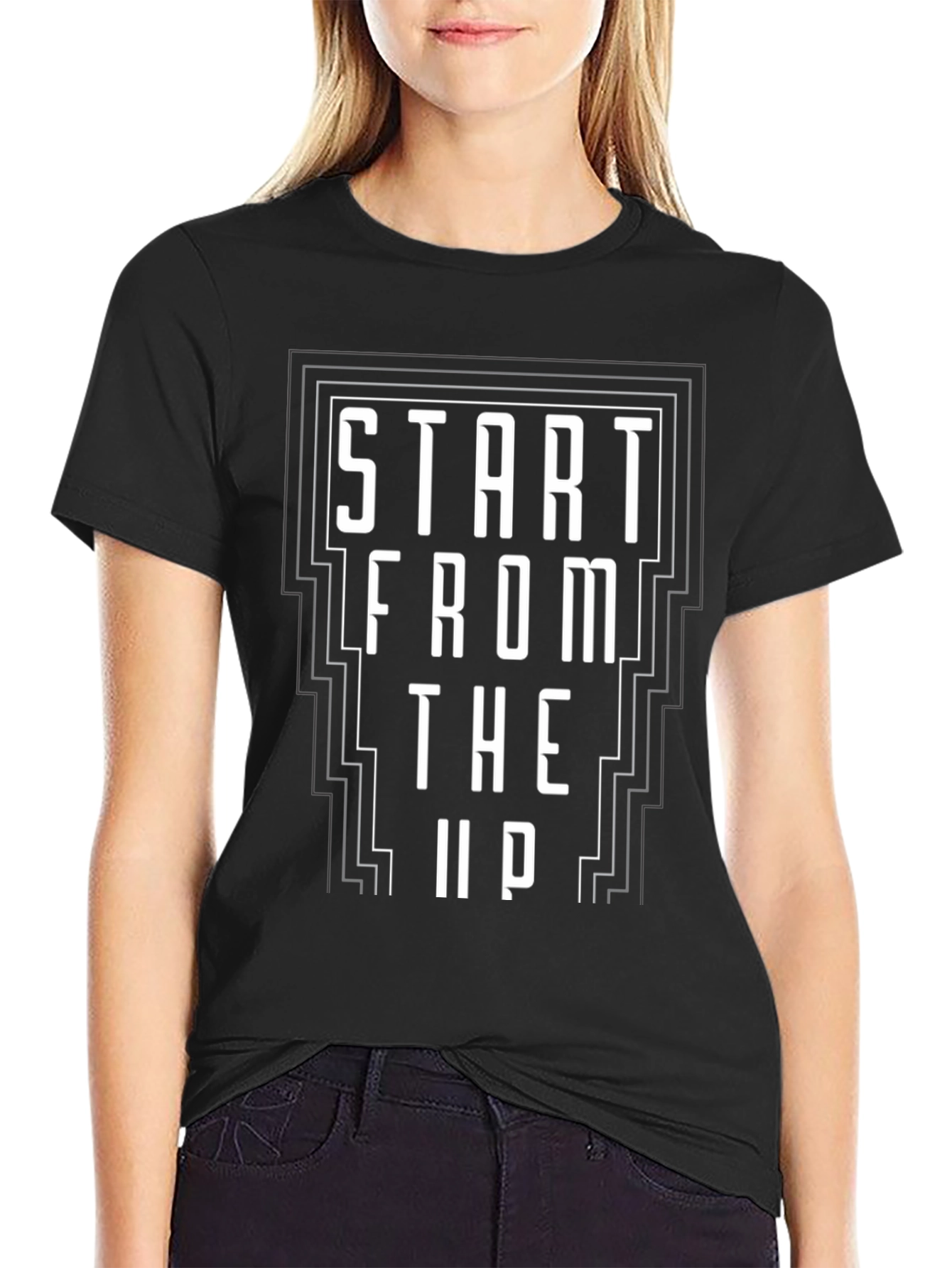 Start From The Up Black Graphic Tee Shirt