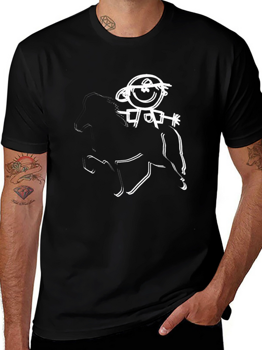 Whimsical Horse Ride Graphic Tee - Black Cotton Shirt