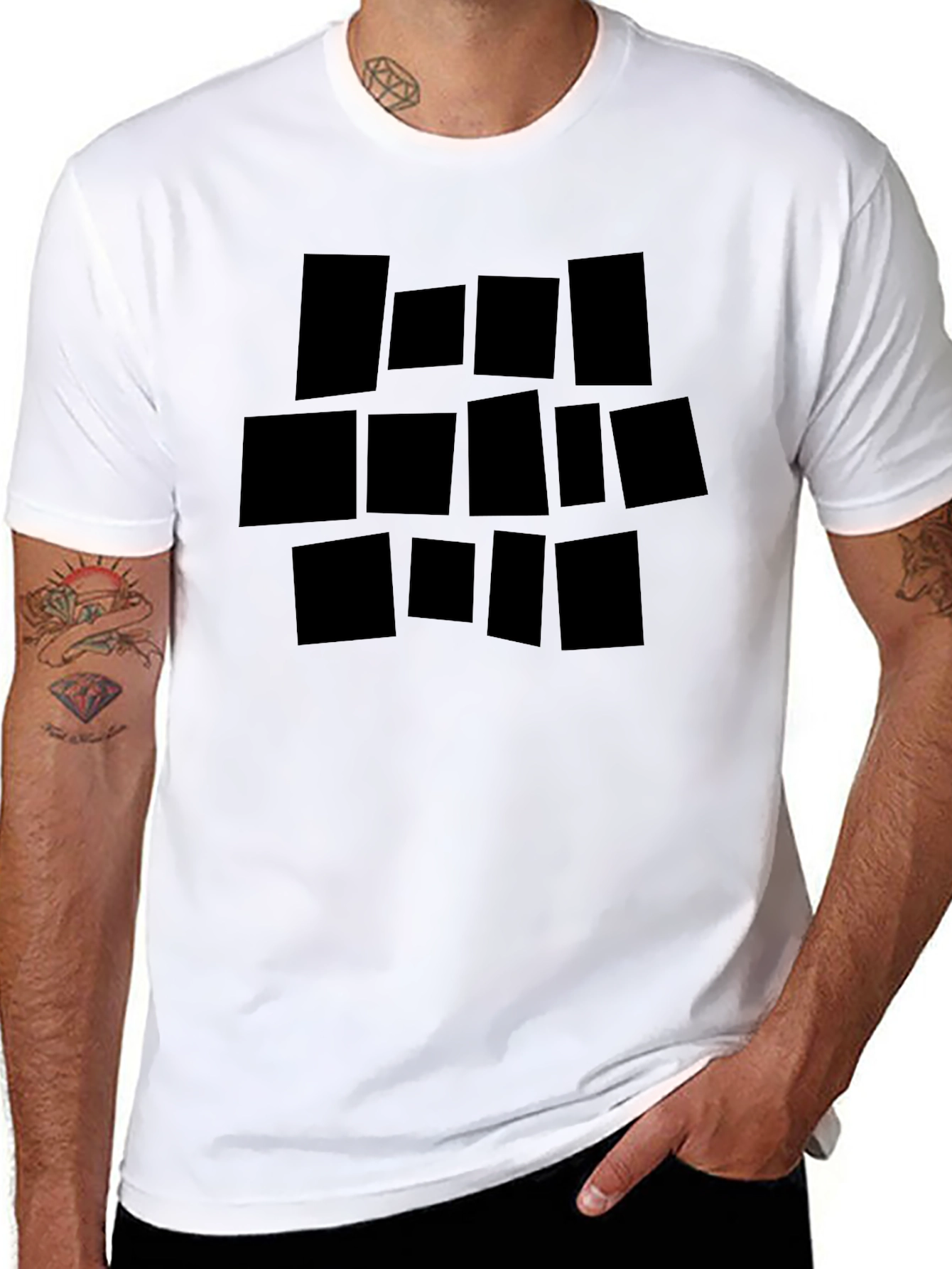 Abstract Geometric Block Print Black T-Shirt