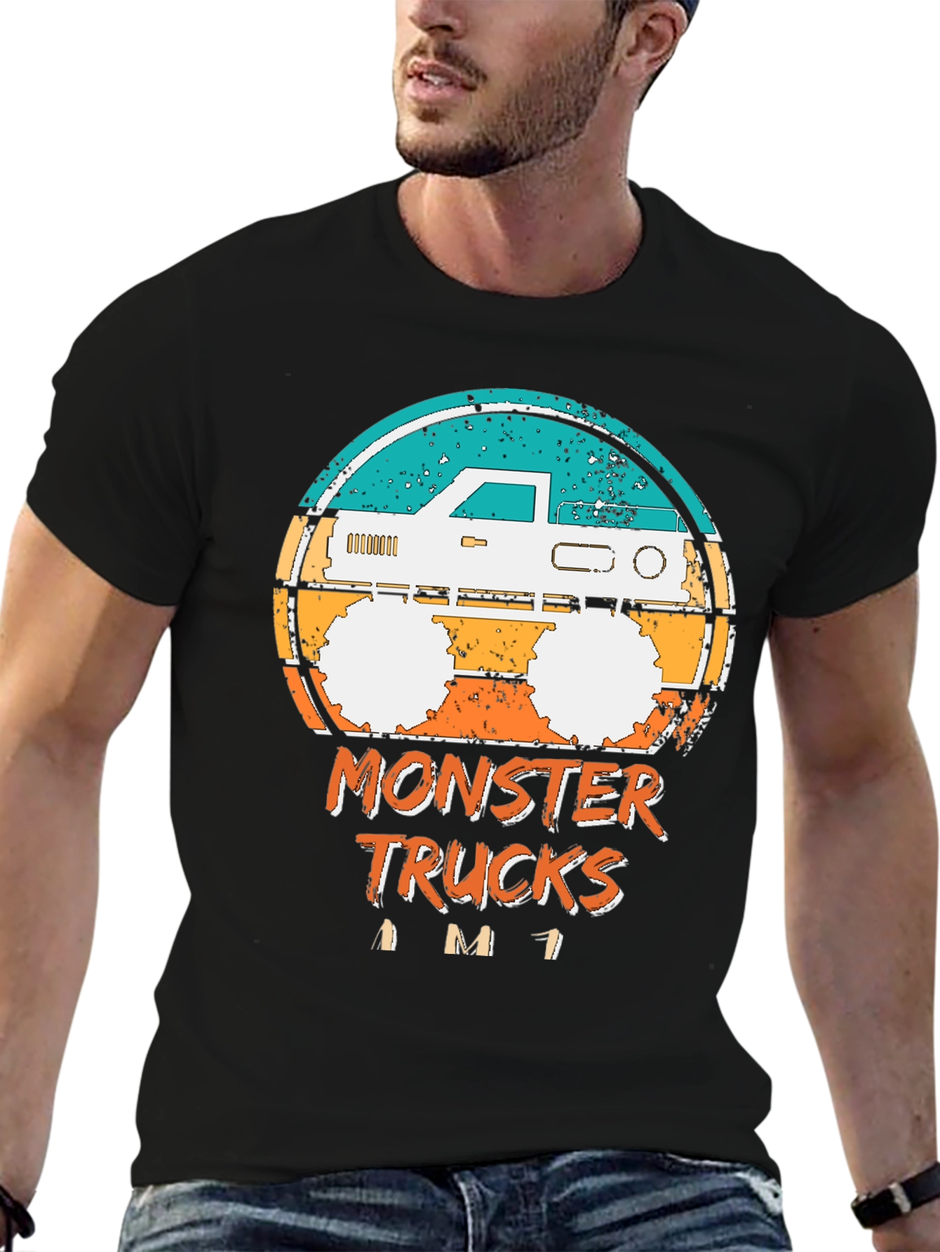 Monster Truck Graphic Tee - Retro Style Black T-Shirt