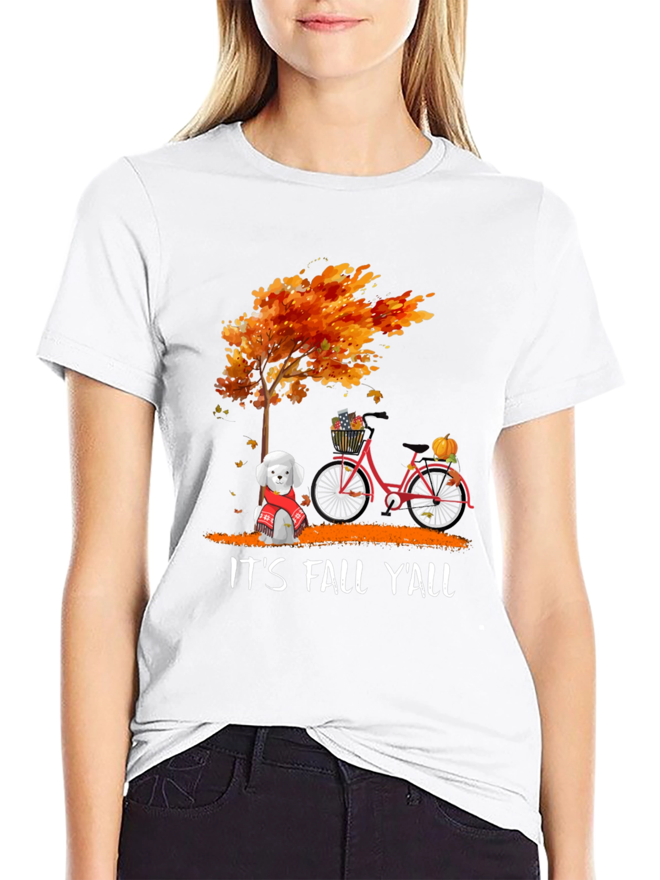 Fall Yall T-Shirt: Autumn Tree Dog & Bike Design