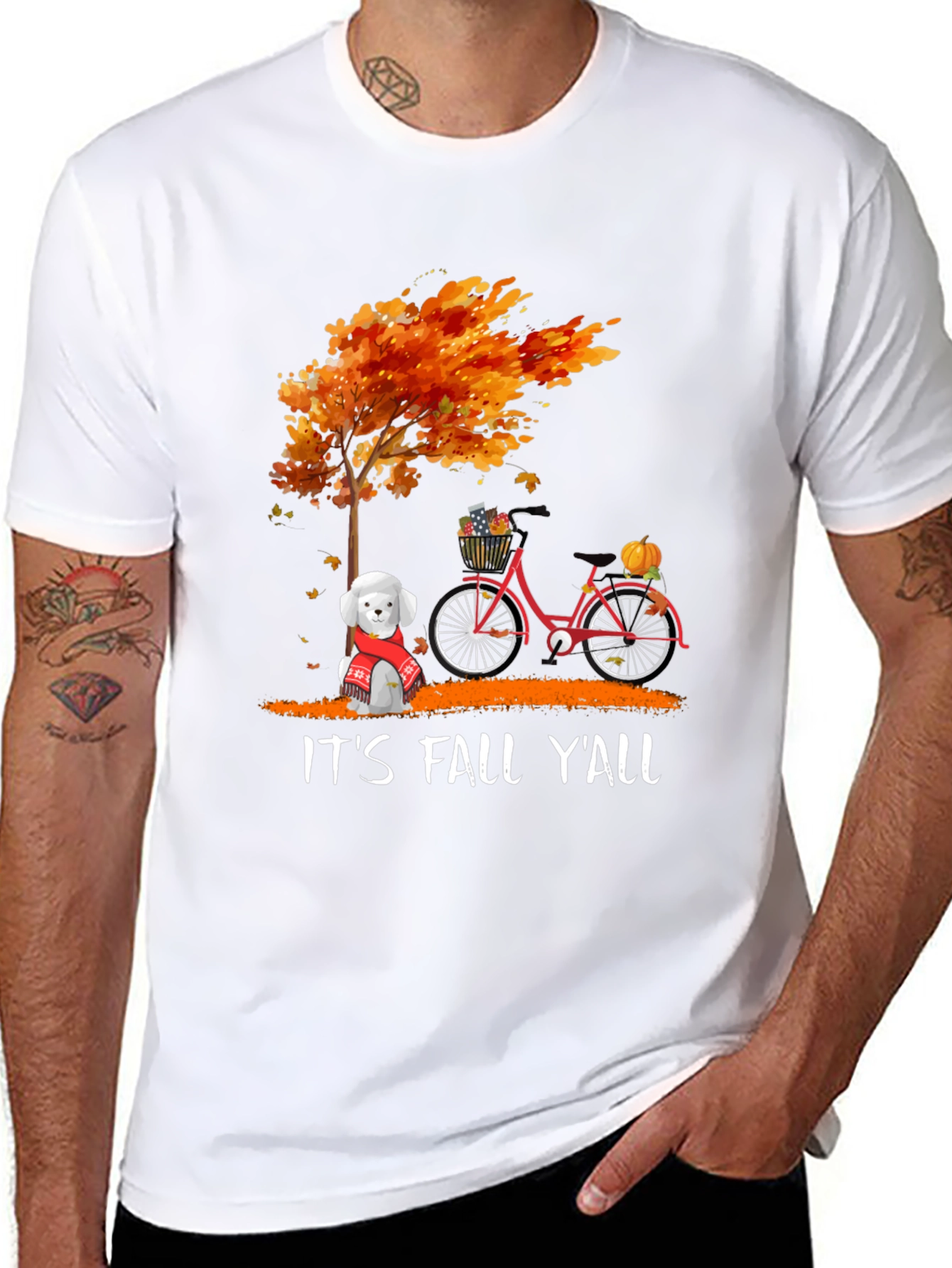 Fall Yall T-Shirt: Autumn Tree Dog & Bike Design