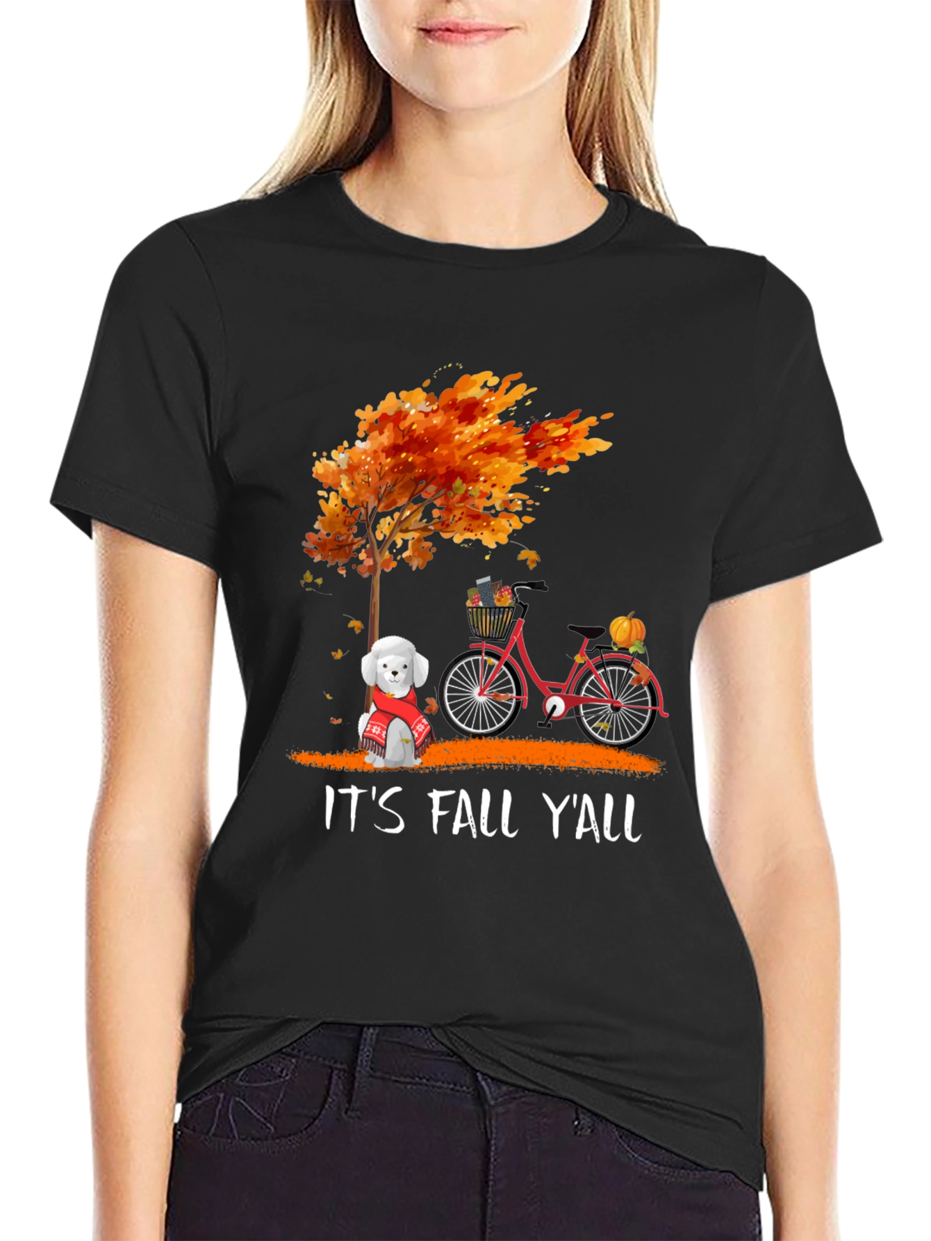 Fall Yall T-Shirt: Autumn Tree Dog & Bike Design